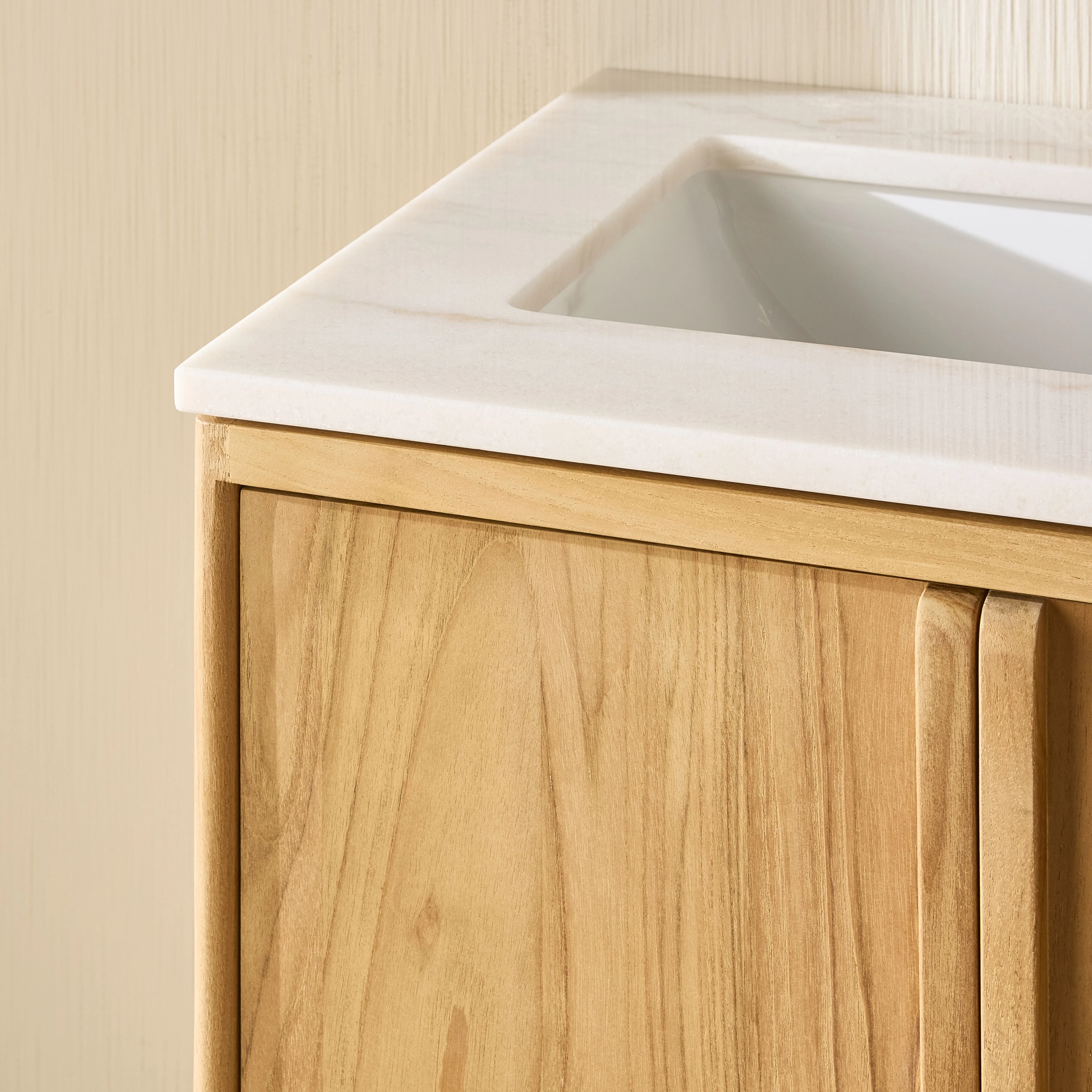 Remi Double Bathroom Vanity Teak with Stone Top 1510mm Package - Image 11