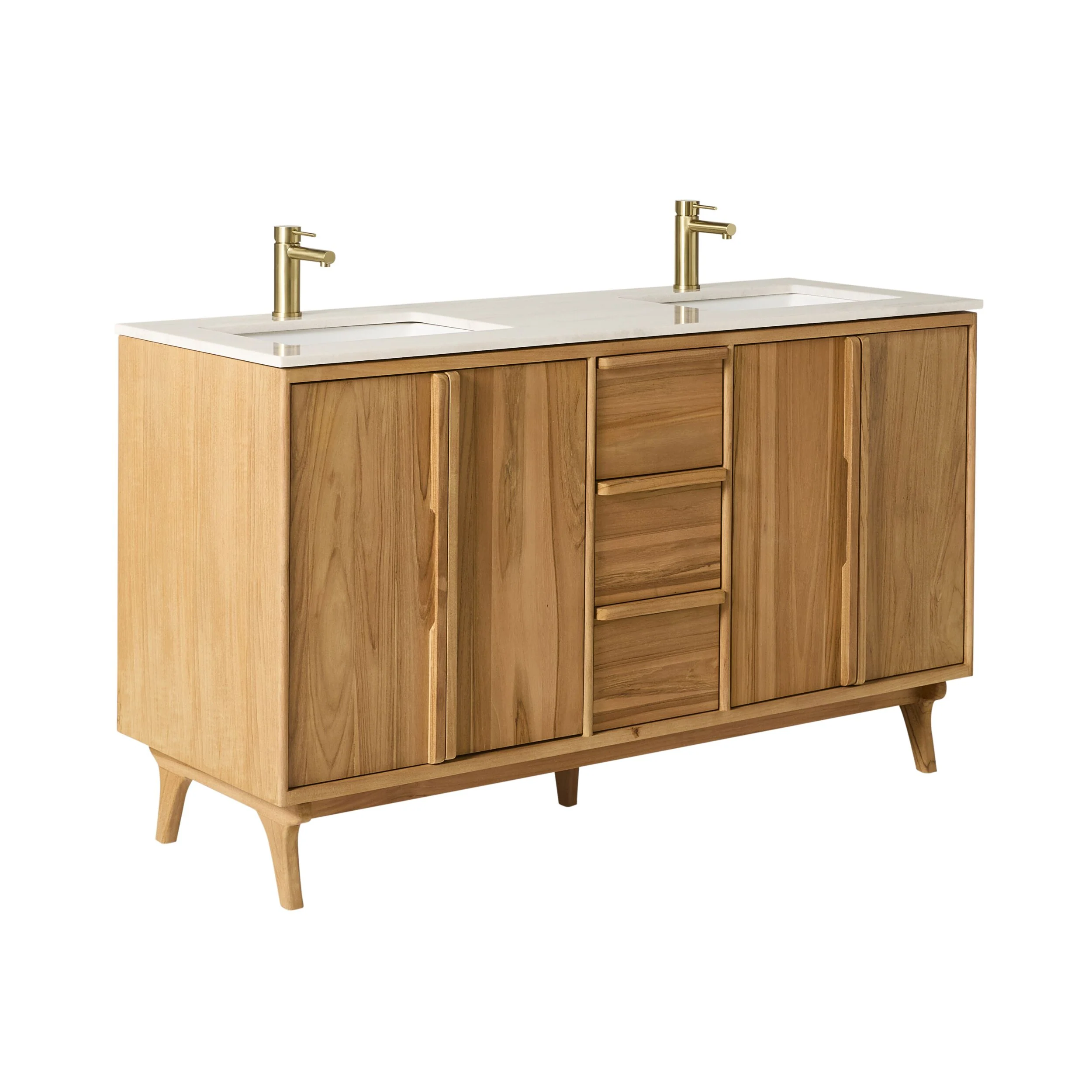 Remi Double Bathroom Vanity Teak with Stone Top 1510mm Package - Image 2