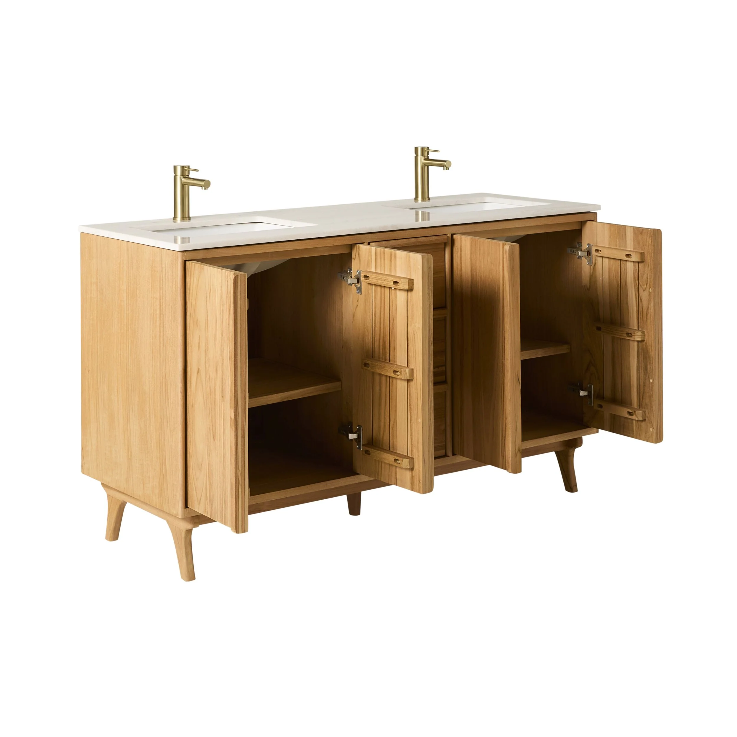 Remi Double Bathroom Vanity Teak with Stone Top 1510mm Package - Image 3