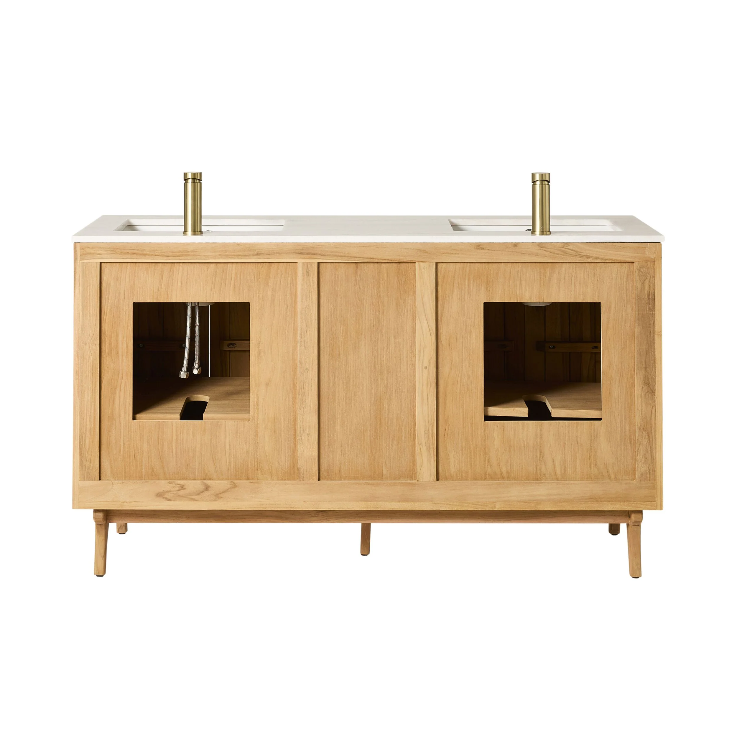Remi Double Bathroom Vanity Teak with Stone Top 1510mm Package - Image 5