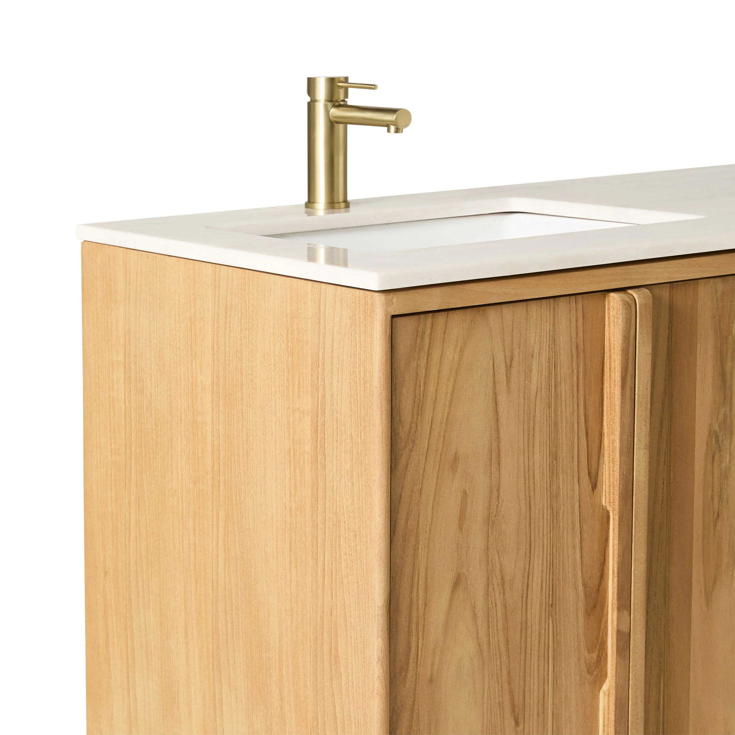 Remi Double Bathroom Vanity Teak with Stone Top 1510mm Package - Image 7