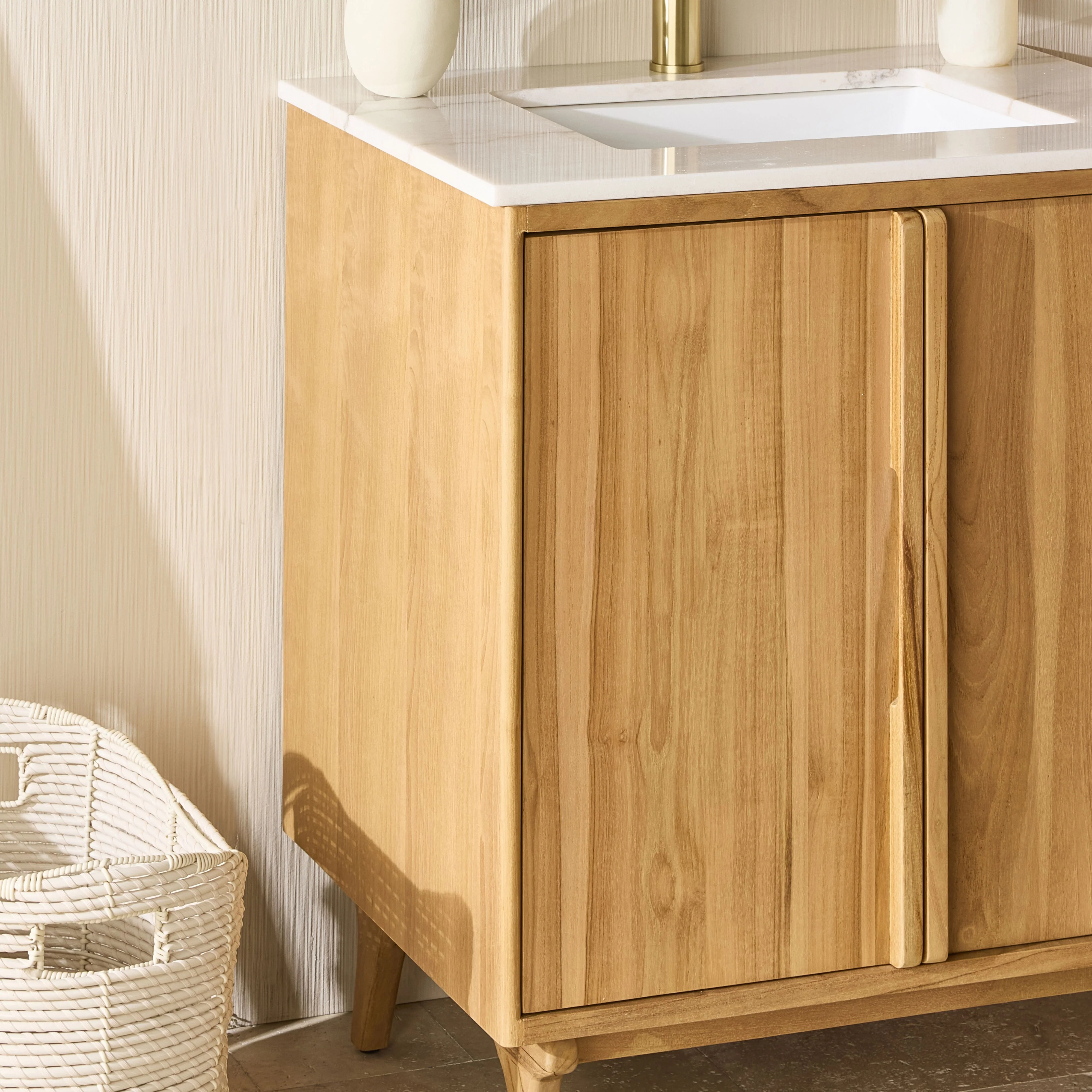 Remi Single Bathroom Vanity Teak with Stone Top 760mm Package - Image 10