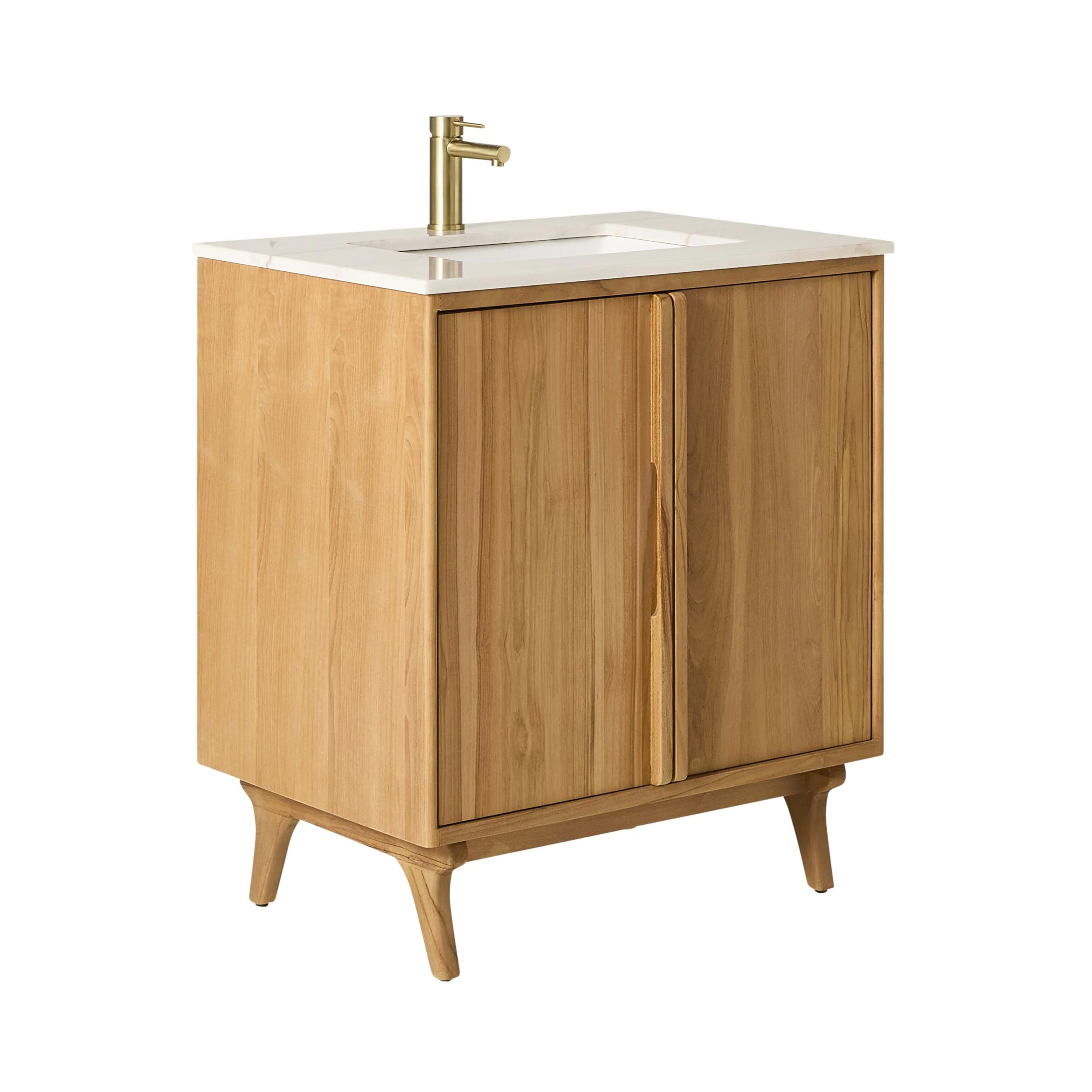 Remi Single Bathroom Vanity Teak with Stone Top 760mm Package - Image 2
