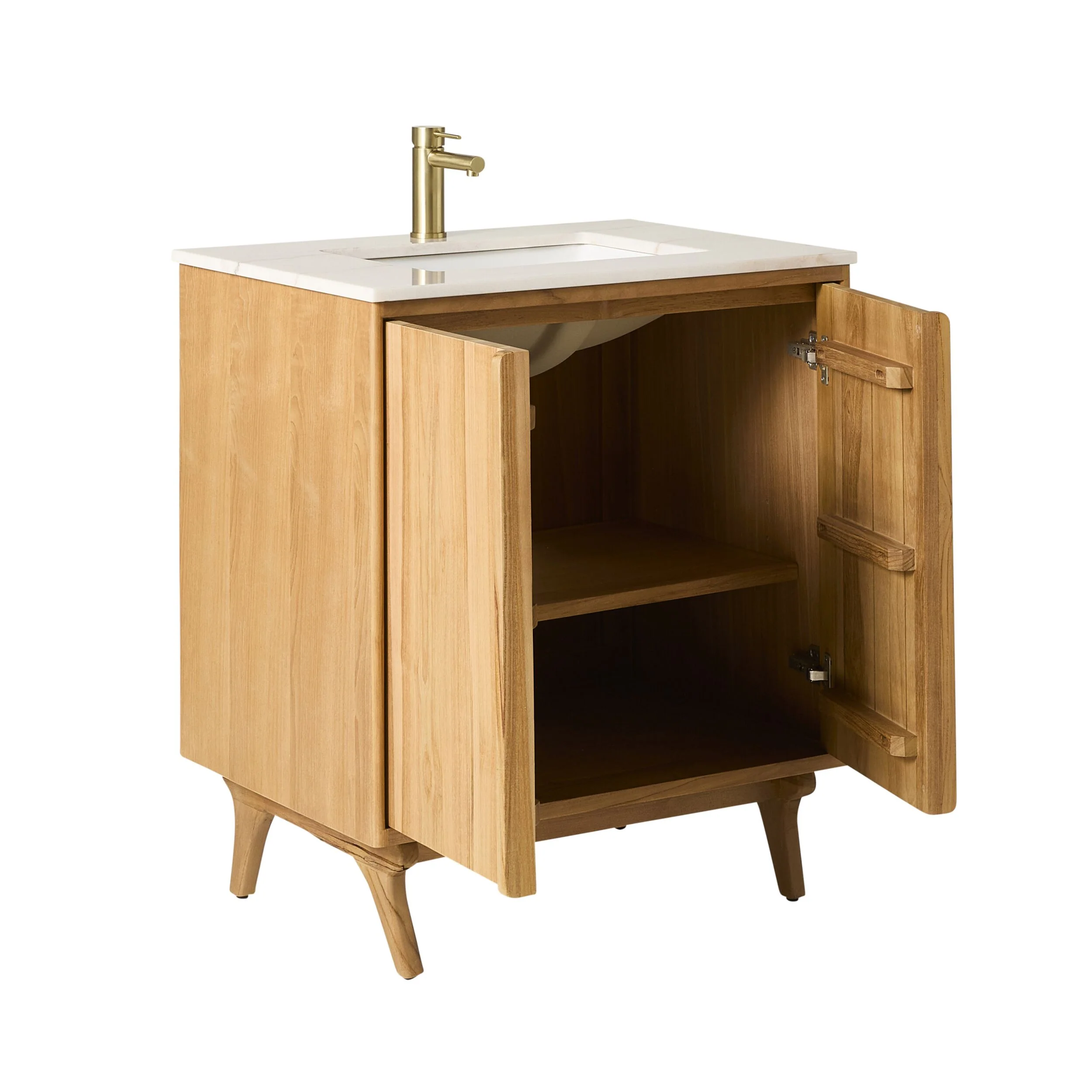 Remi Single Bathroom Vanity Teak with Stone Top 760mm Package - Image 3