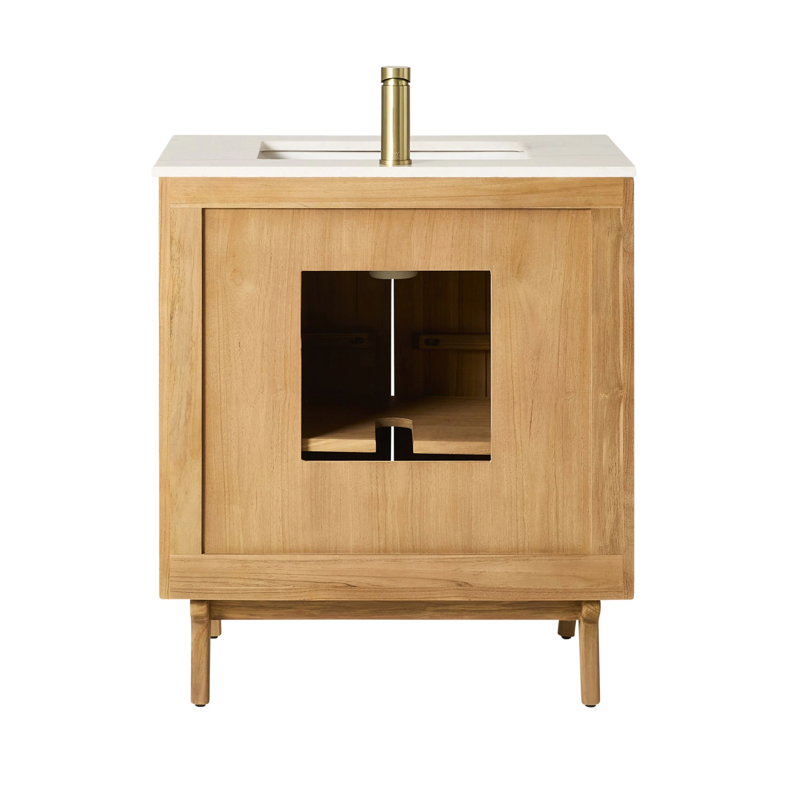 Remi Single Bathroom Vanity Teak with Stone Top 760mm Package - Image 5
