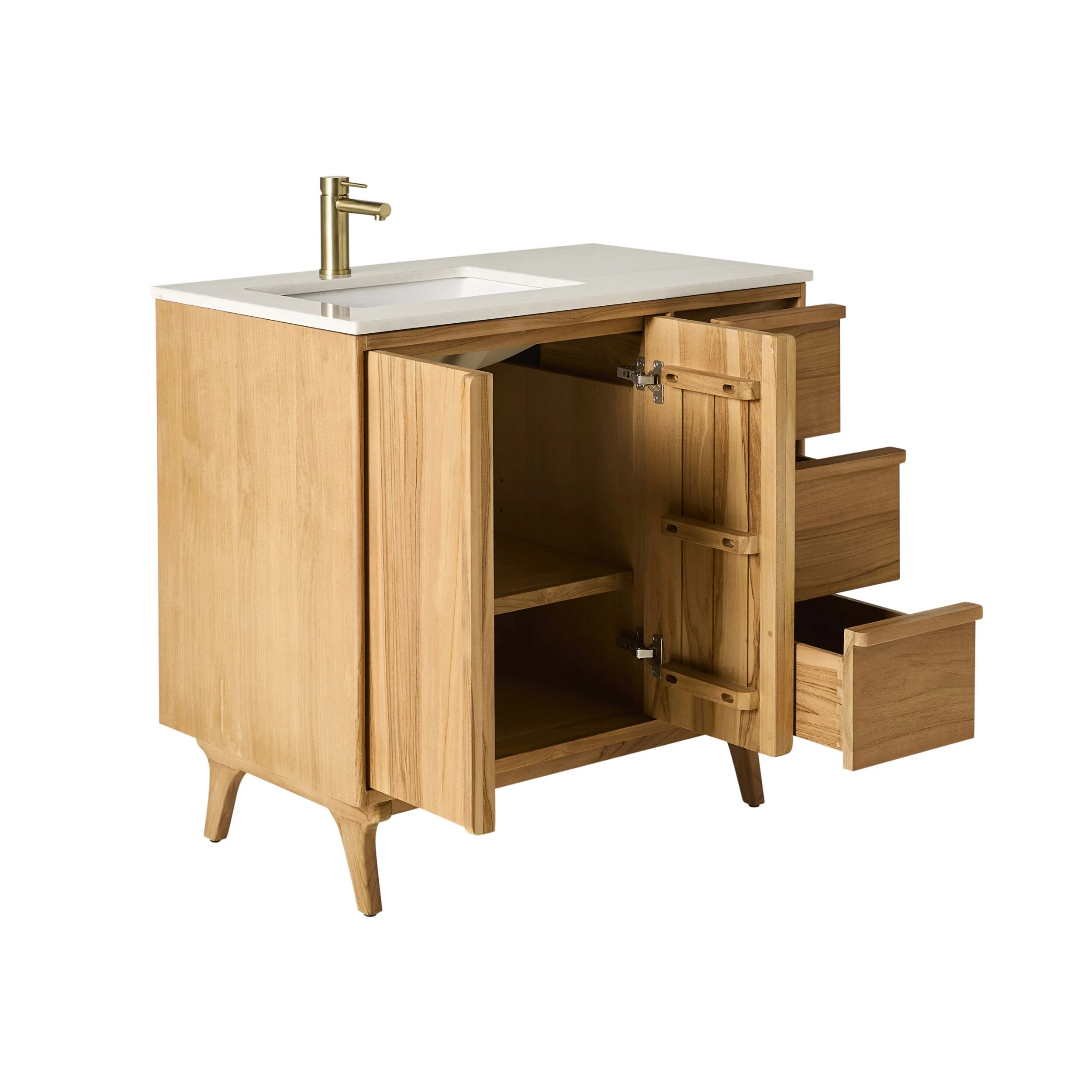 Remi Single Bathroom Vanity Teak with Stone Top 910mm Package - Image 3