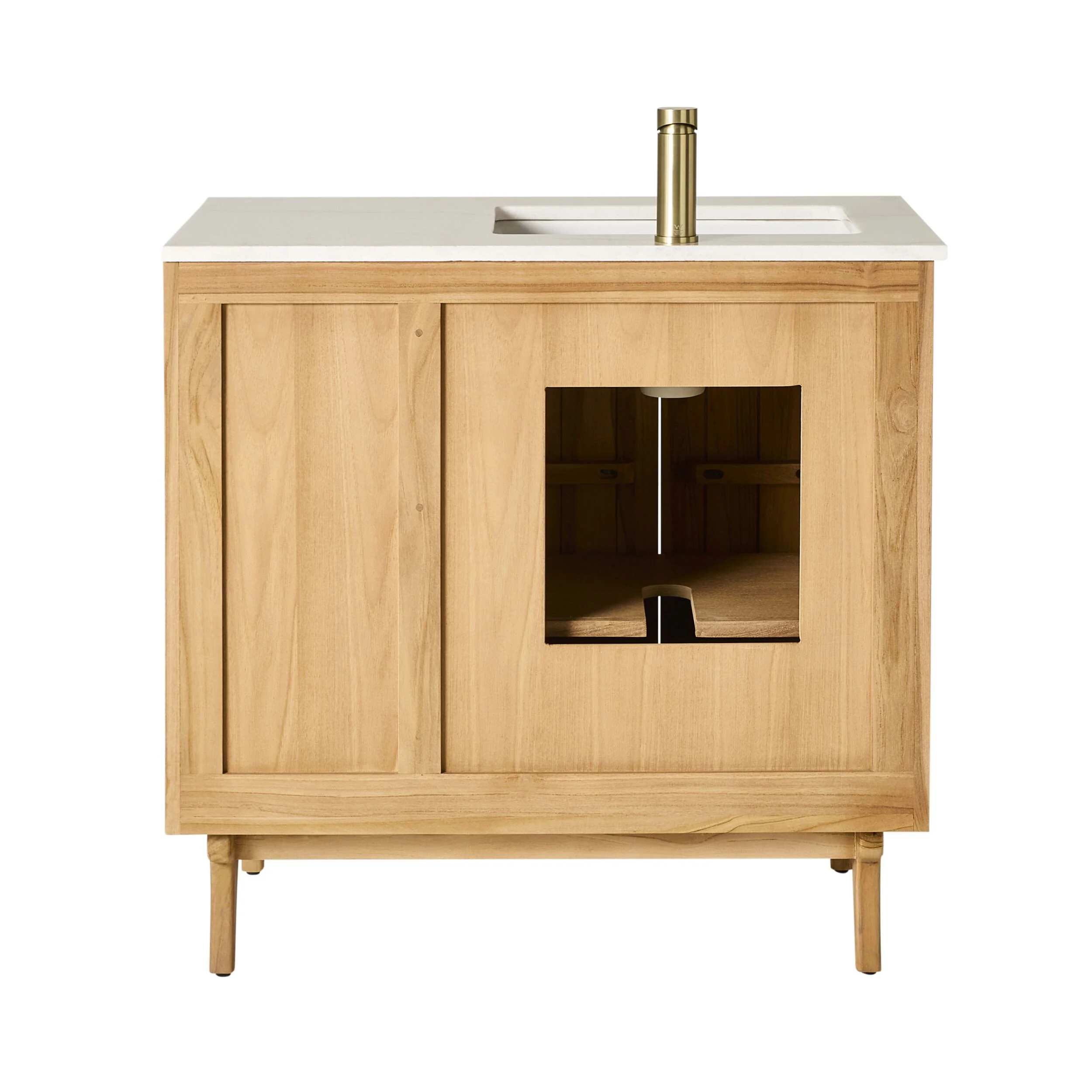 Remi Single Bathroom Vanity Teak with Stone Top 910mm Package - Image 5