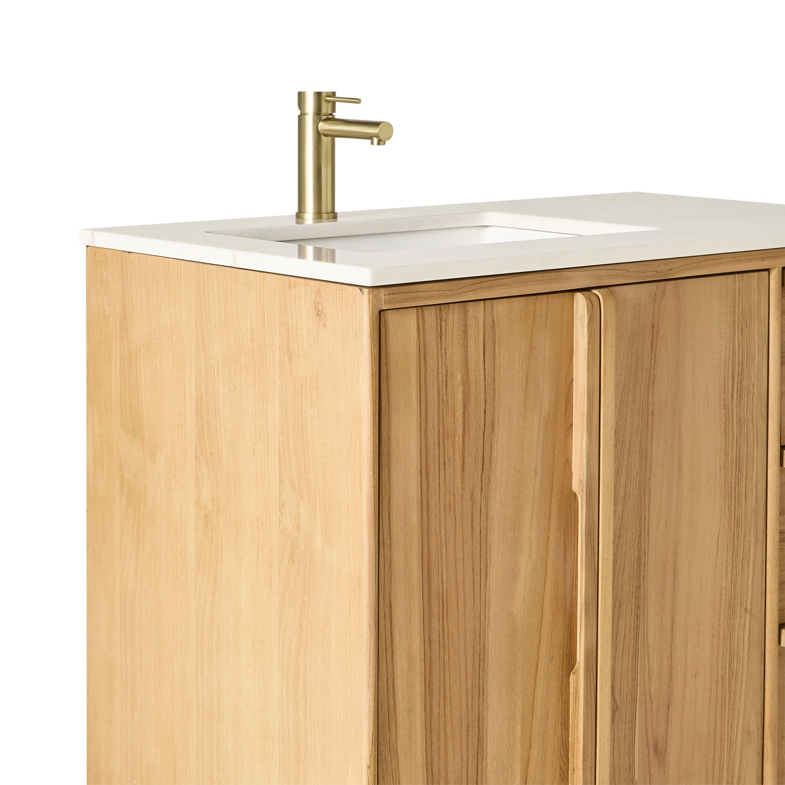 Remi Single Bathroom Vanity Teak with Stone Top 910mm Package - Image 6