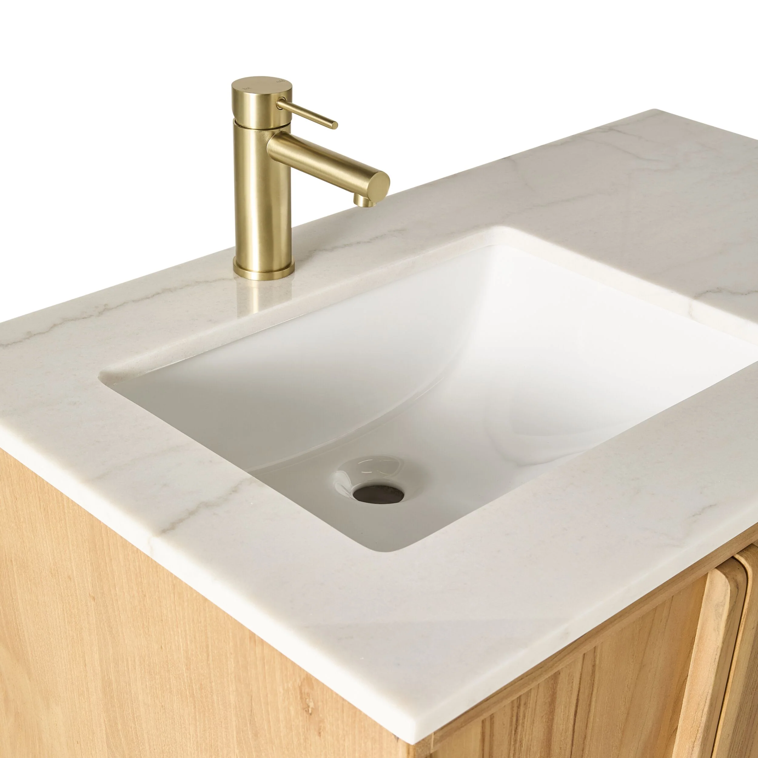 Remi Single Bathroom Vanity Teak with Stone Top 910mm Package - Image 7