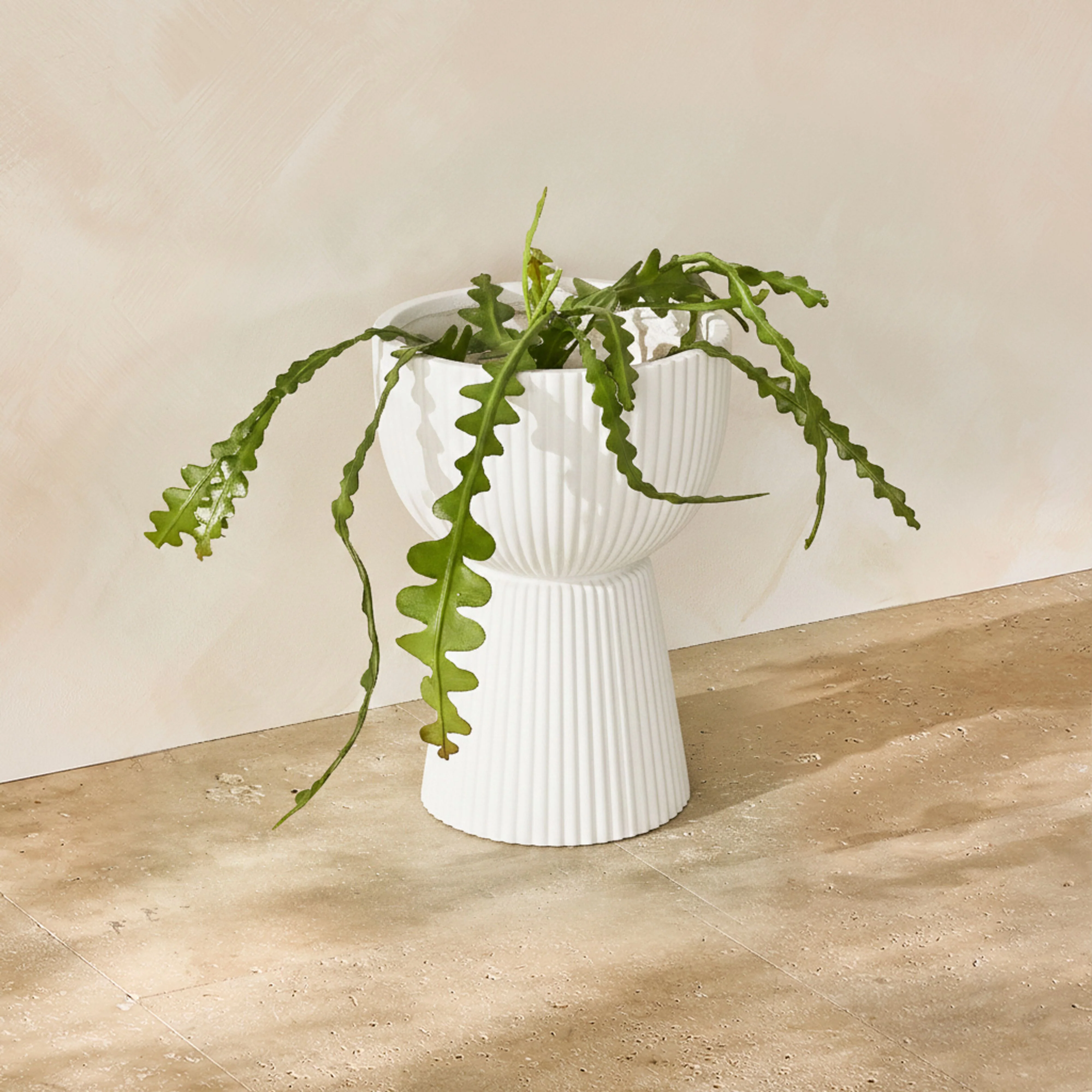 Ribbed Pedestal Urn White 54cm - Image 5