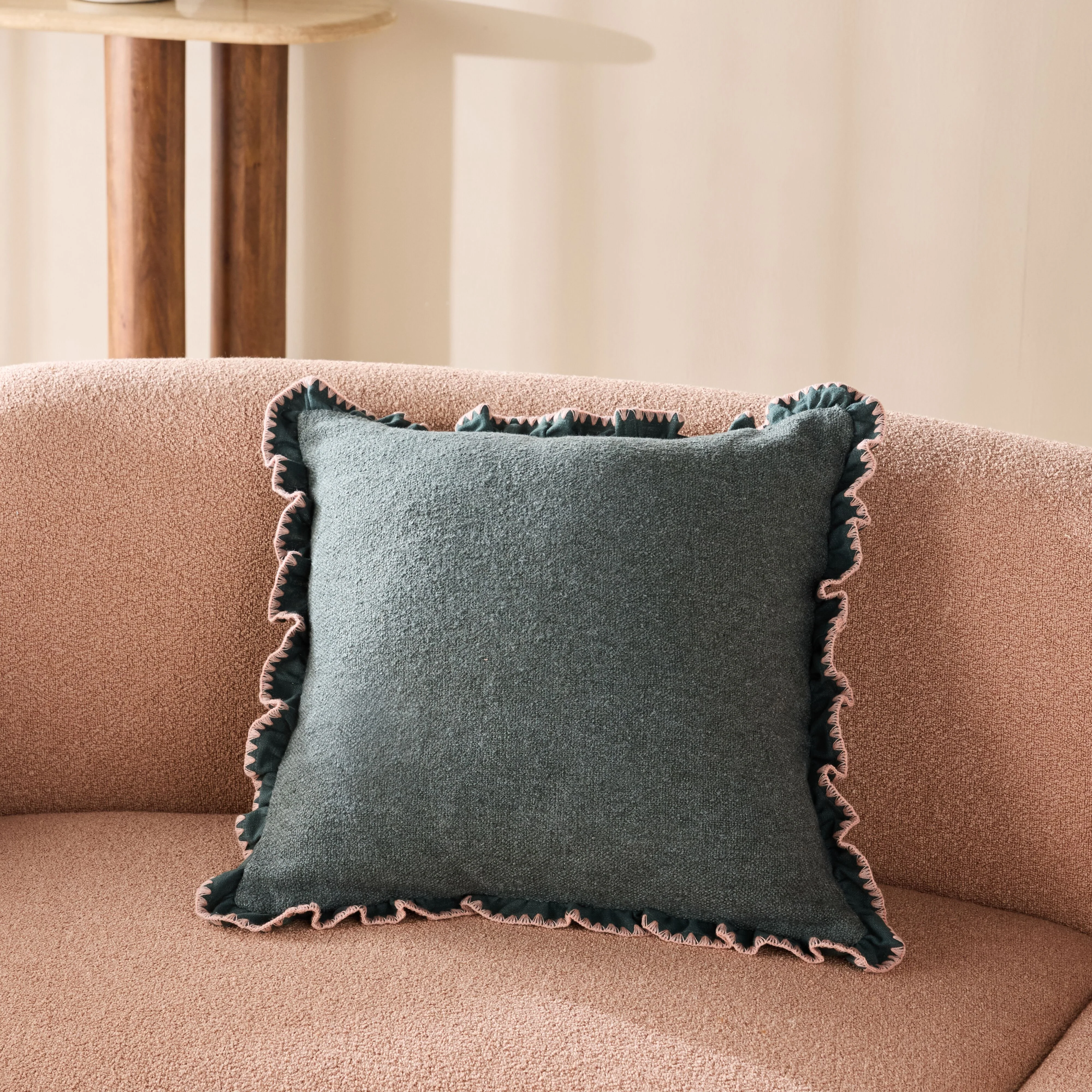 Rosalia Ruffle Cushion Eucalyptus 50x50cm - Image 4