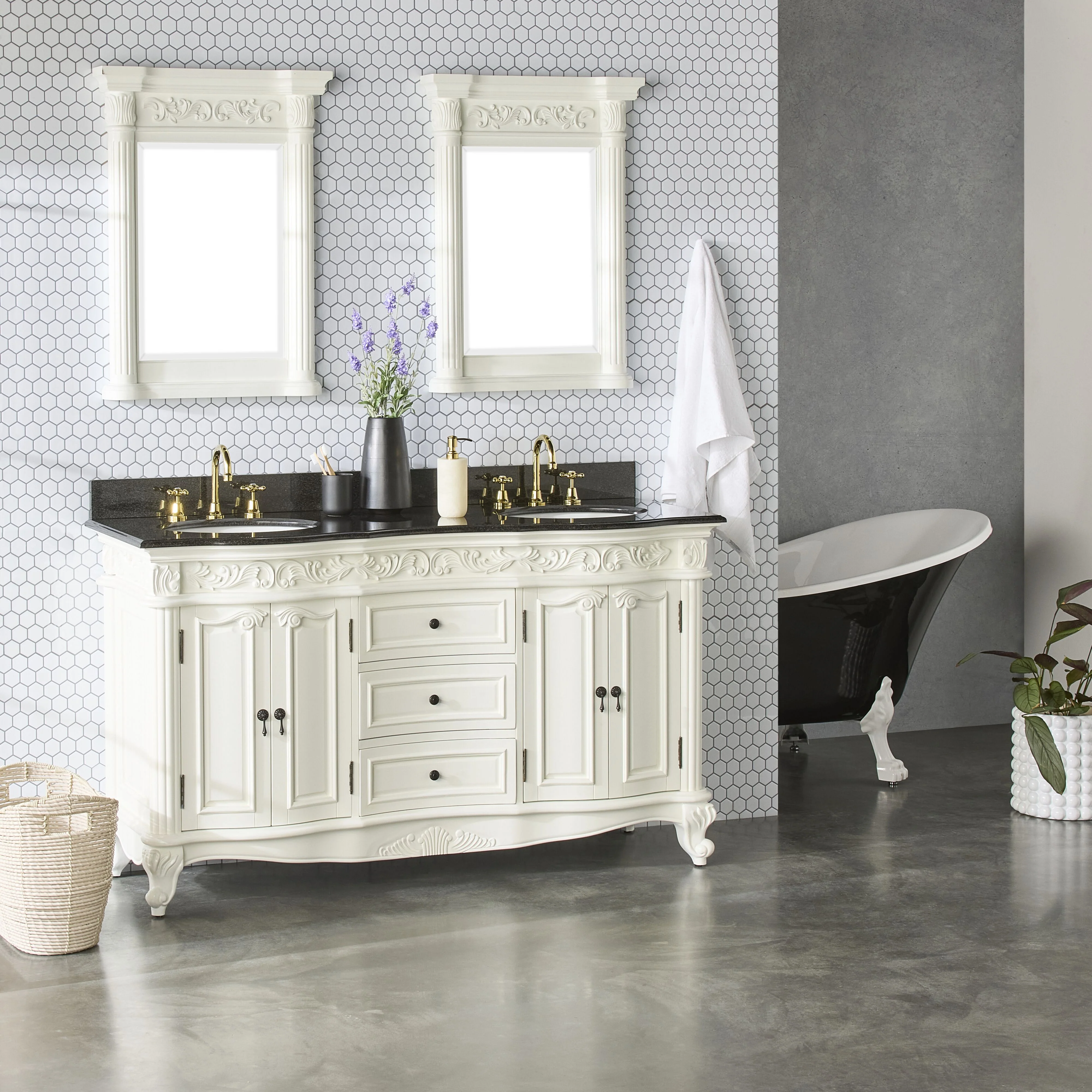 Rosette Granite Top Double Vanity White 1550mm - Image 11