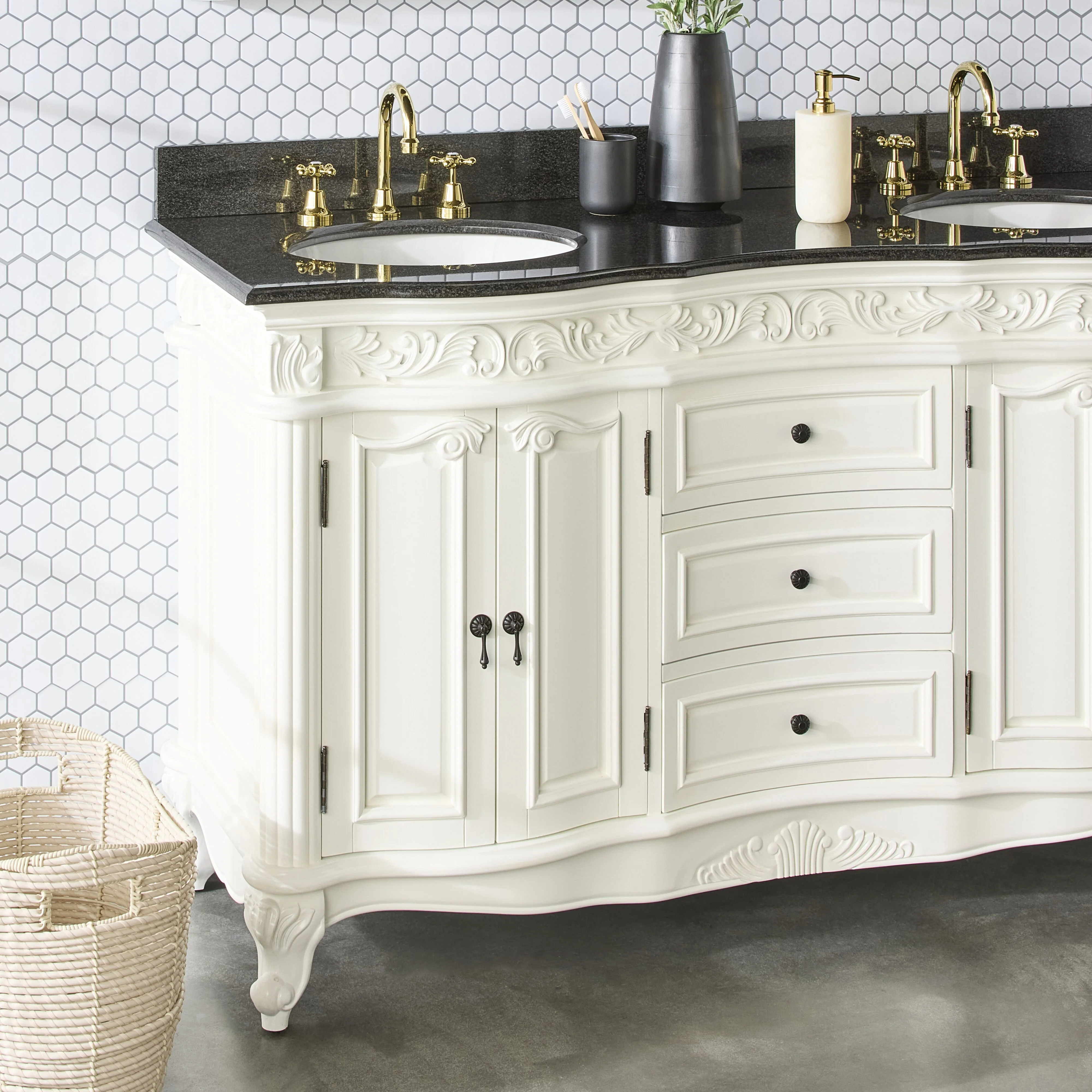 Rosette Granite Top Double Vanity White 1550mm - Image 12
