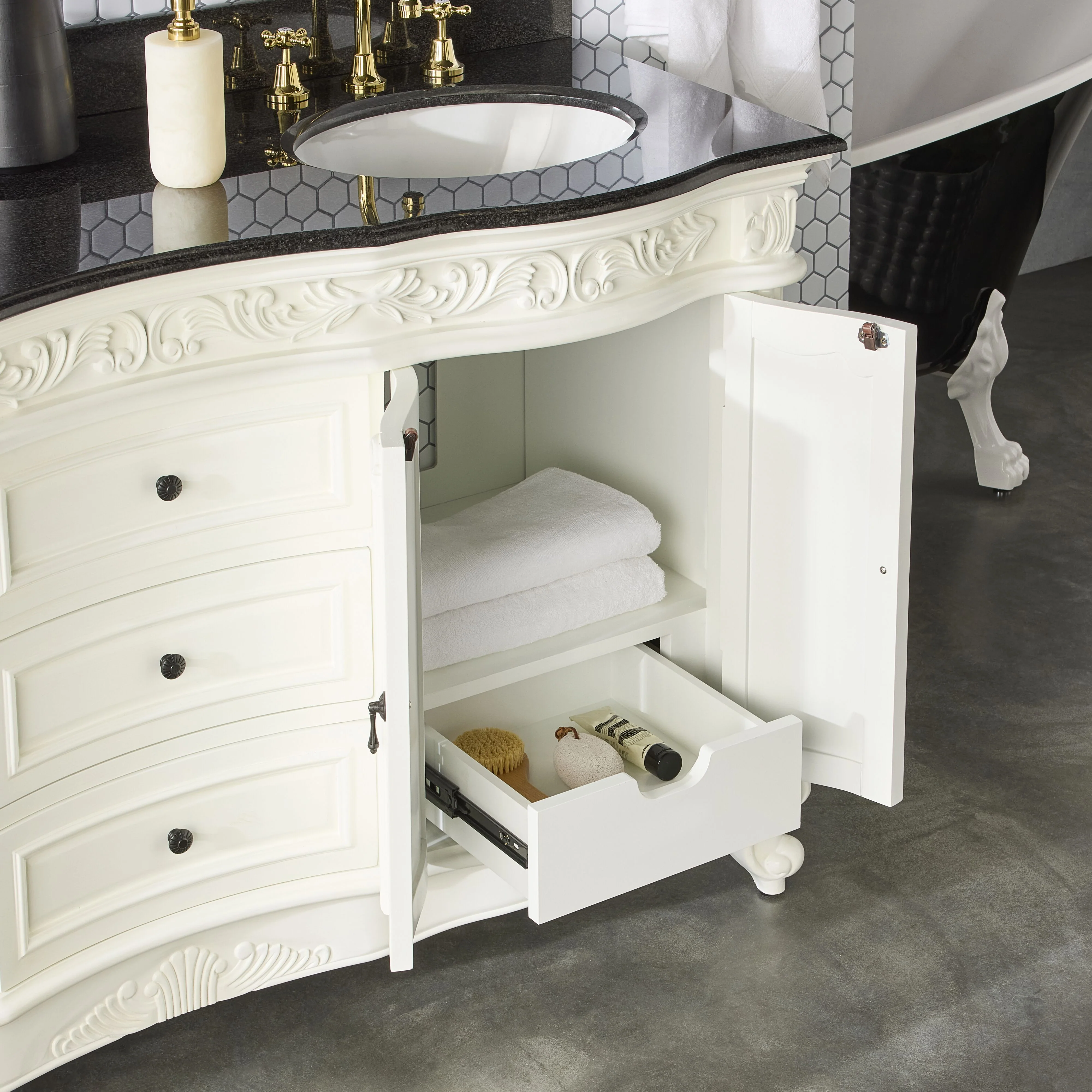 Rosette Granite Top Double Vanity White 1550mm - Image 14