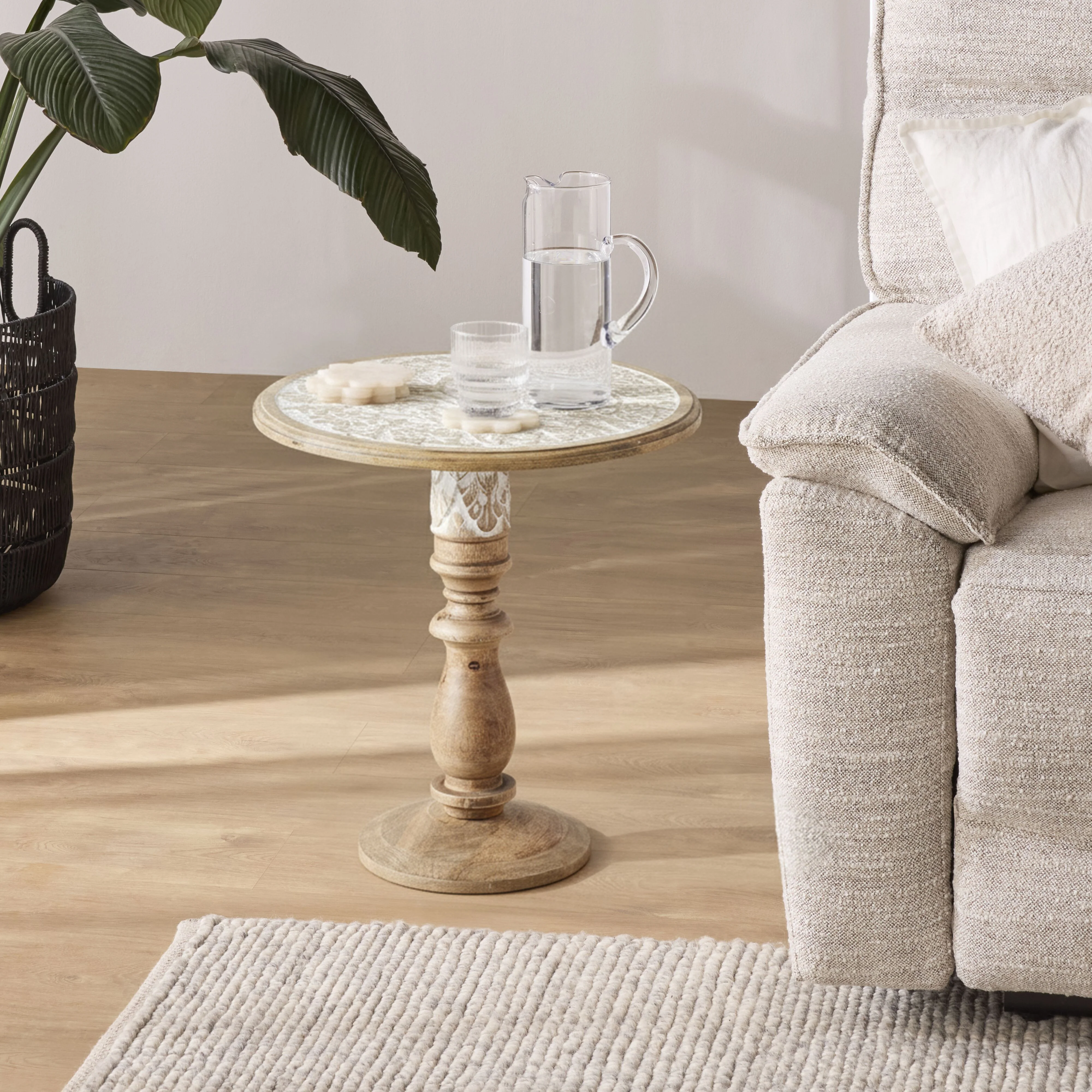 Round Carved Pedestal Table 56x53x53cm - Image 5
