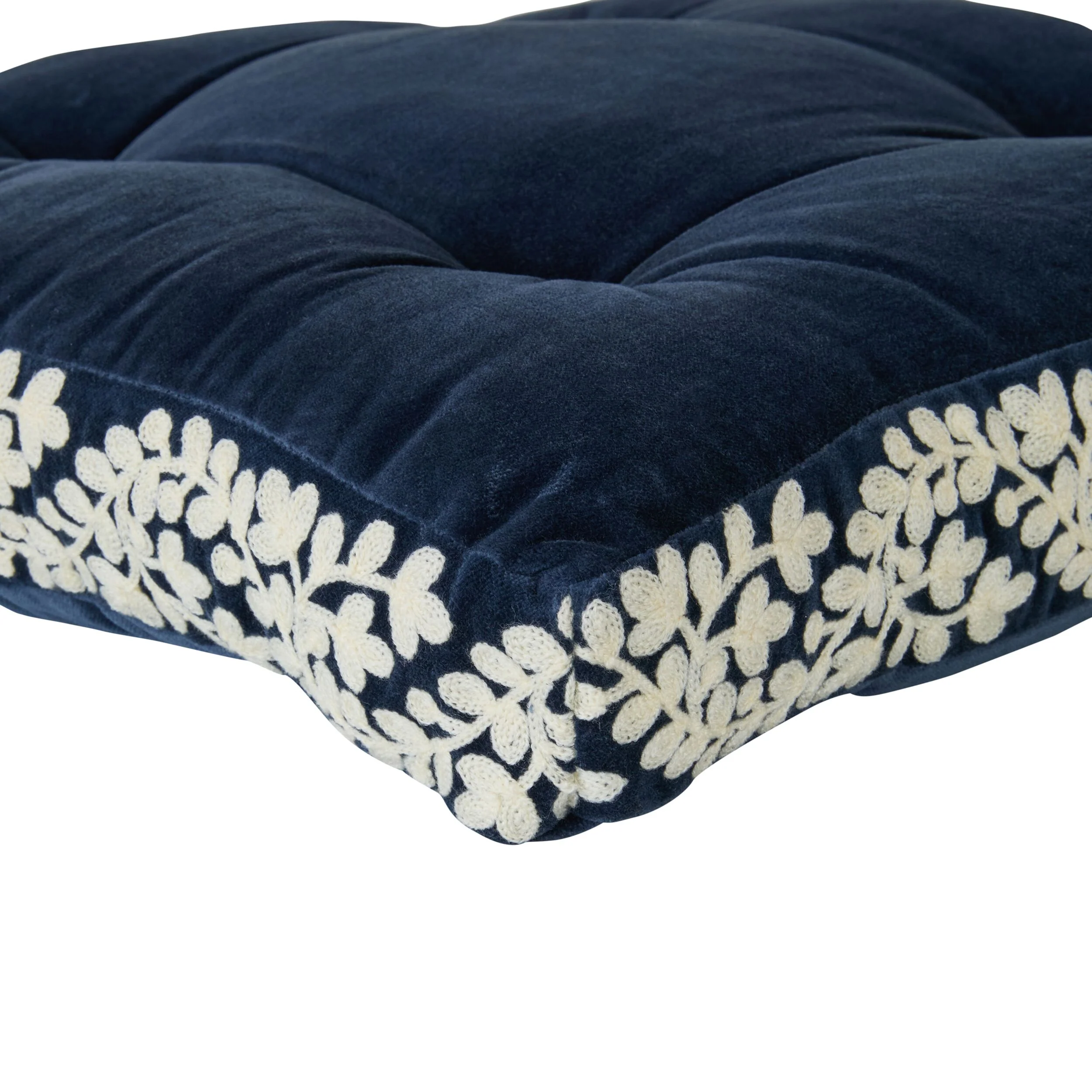 Sabine Embroidered Cotton Velvet Seat Cushion Navy - Image 2