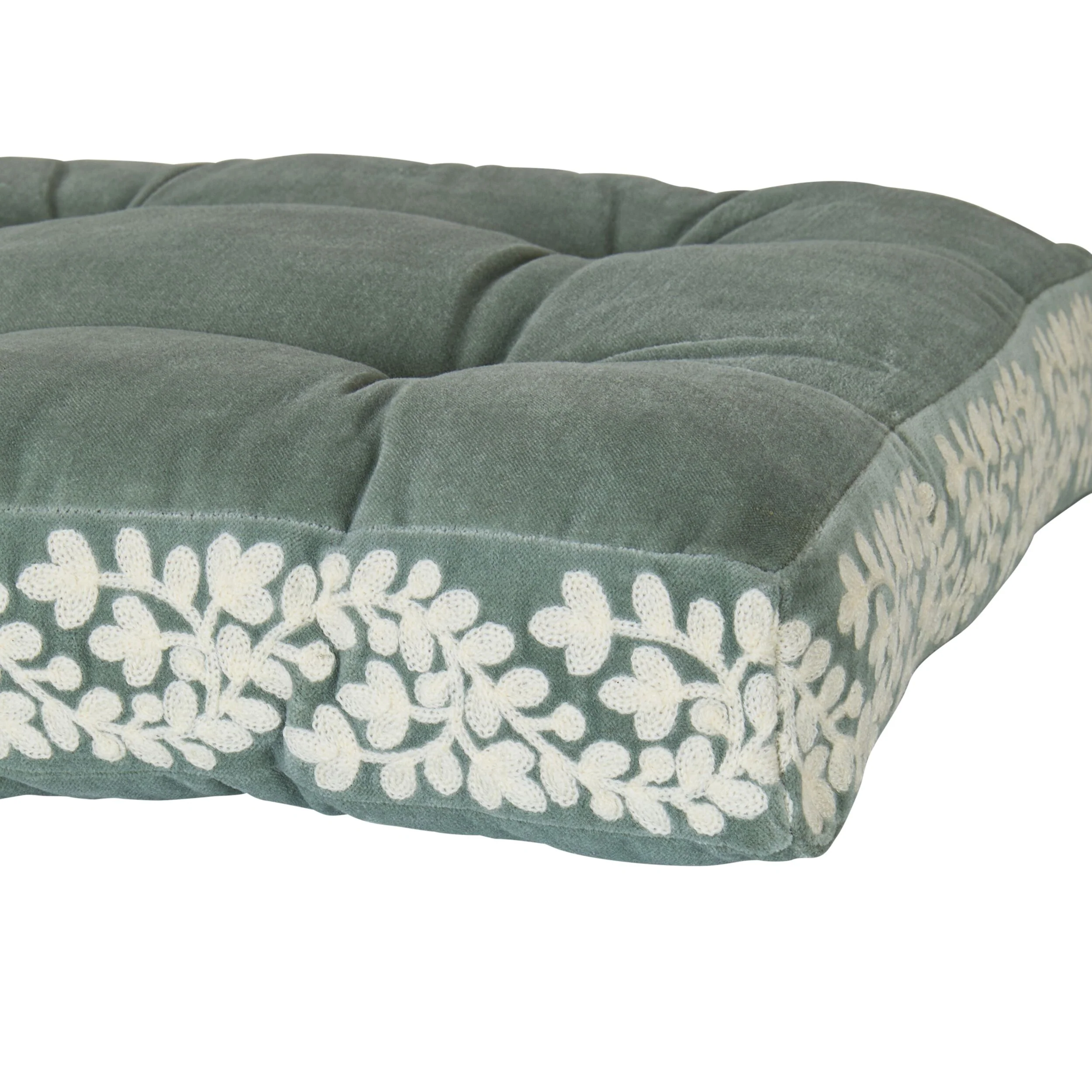 Sabine Embroidered Cotton Velvet Seat Cushion Sage - Image 2