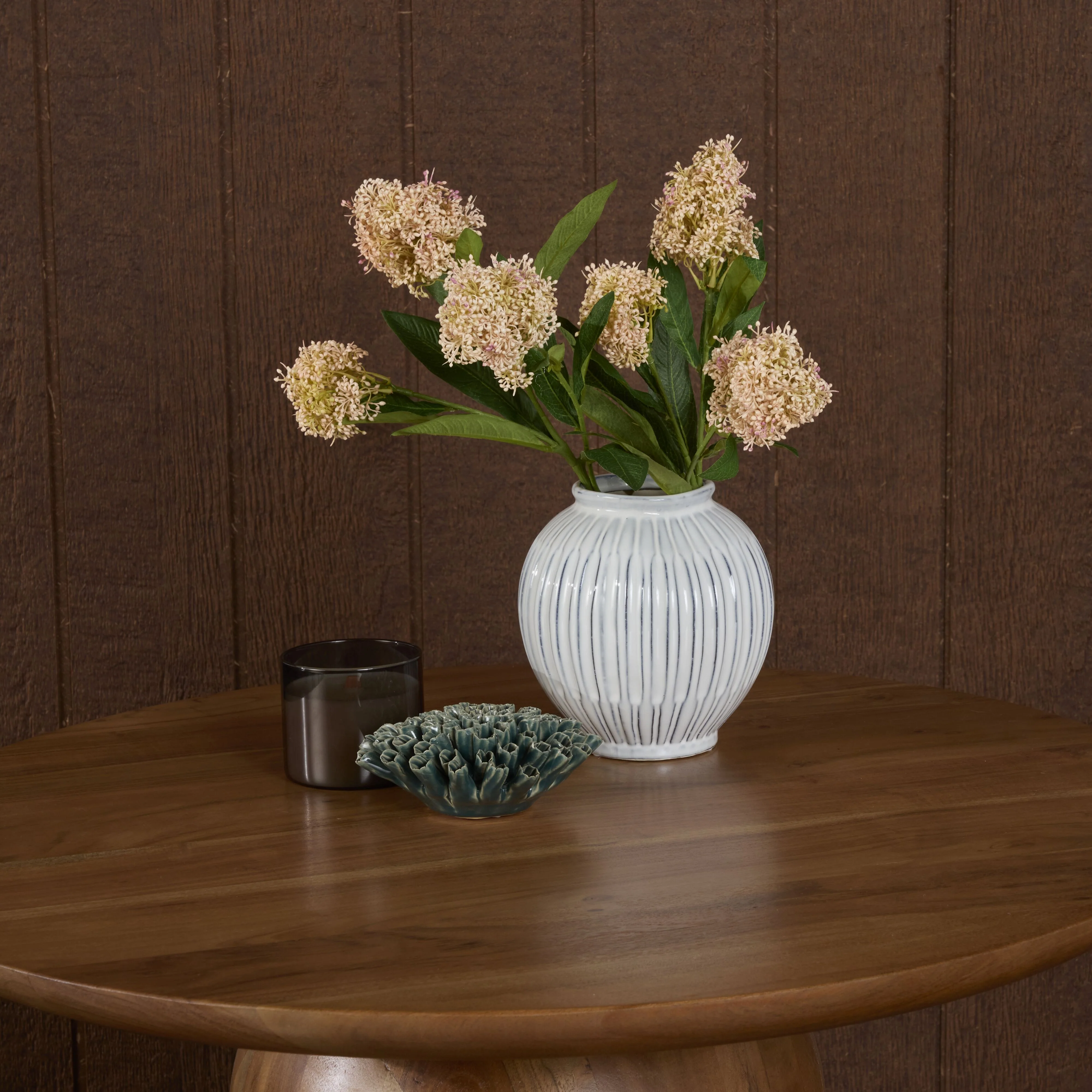 Salerno Ribbed Round Ceramic Vase - Image 3