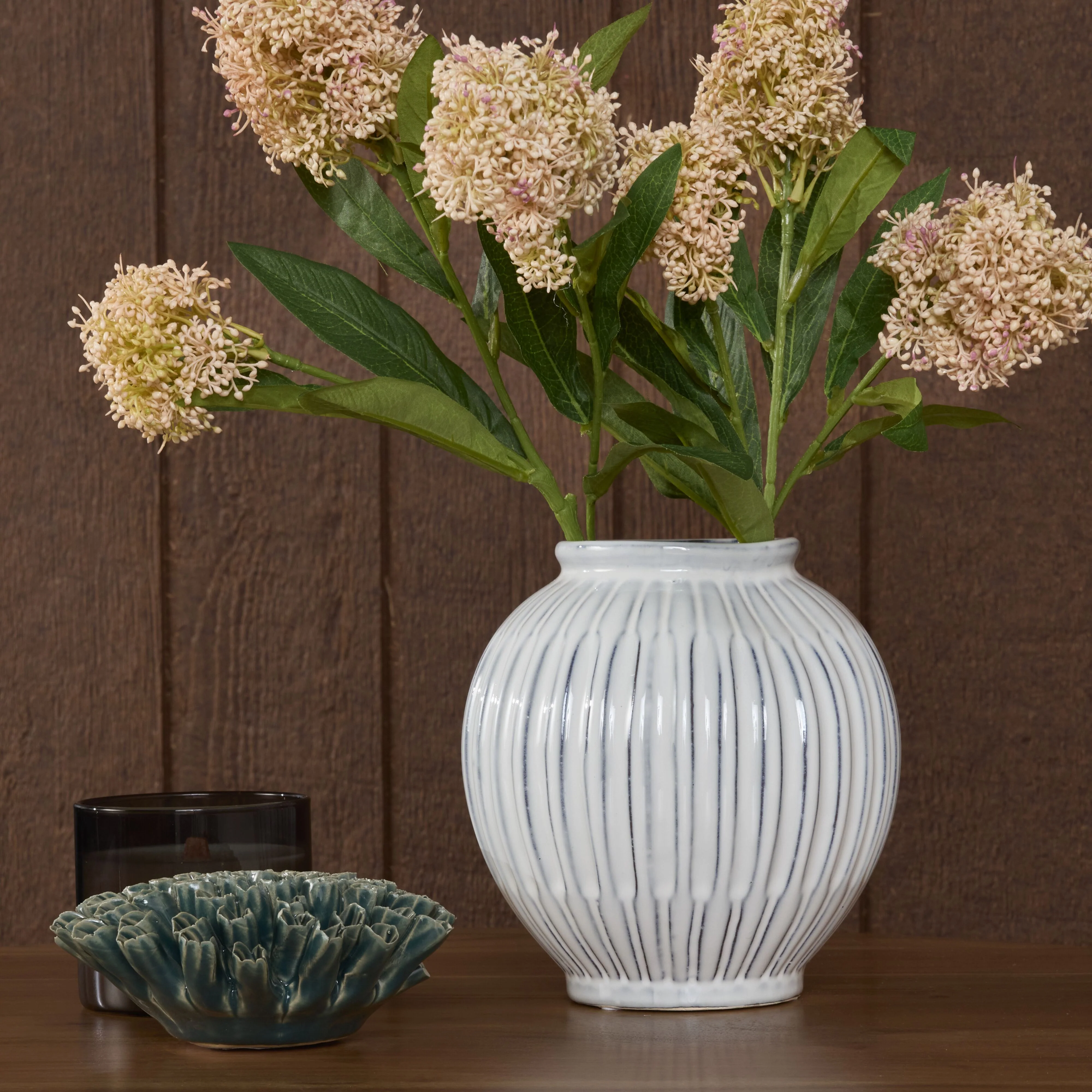 Salerno Ribbed Round Ceramic Vase - Image 4