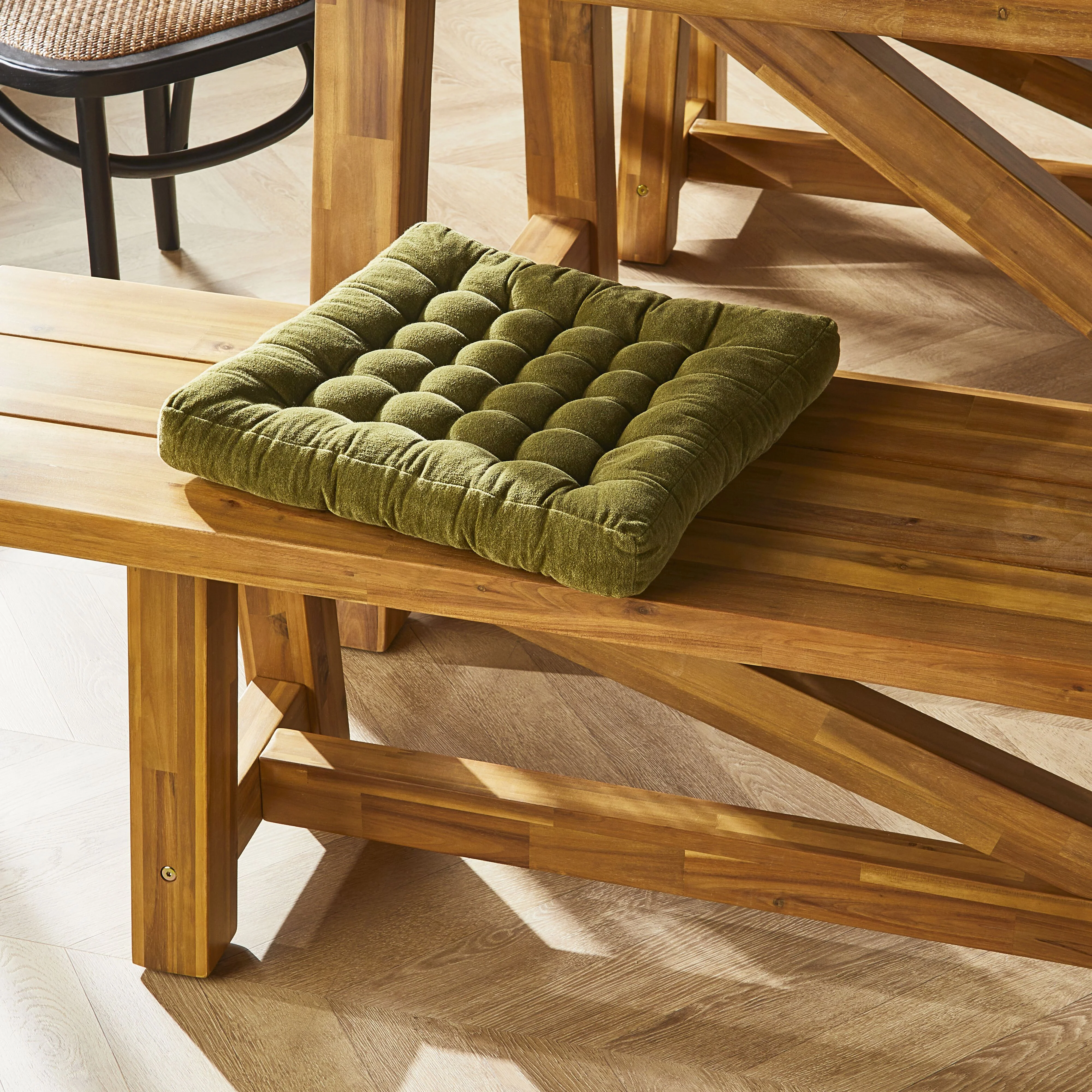 Samy Cotton Velvet Olive Green Seat Cushion - Image 3