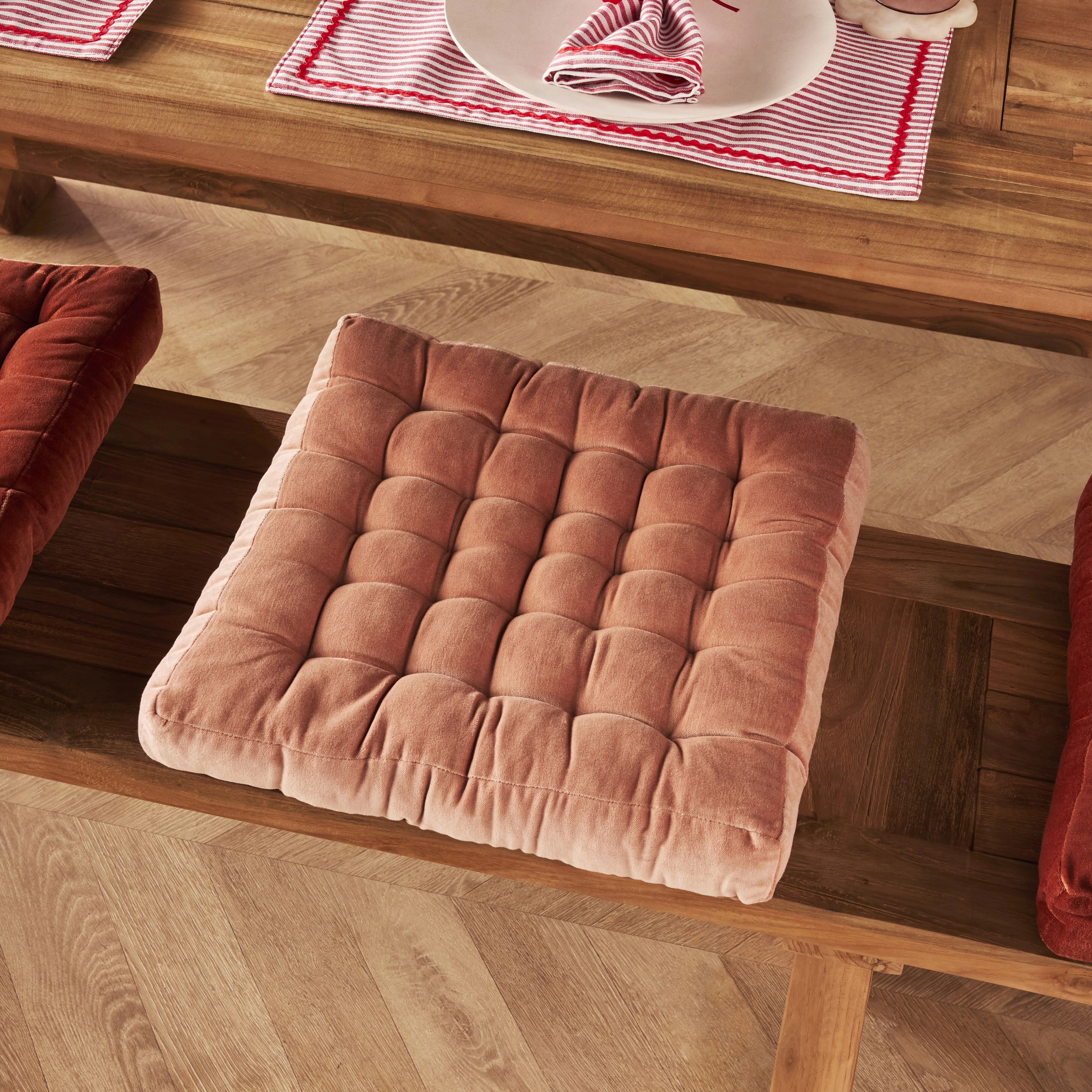 Samy Cotton Velvet Pink Clay Seat Cushion - Image 3