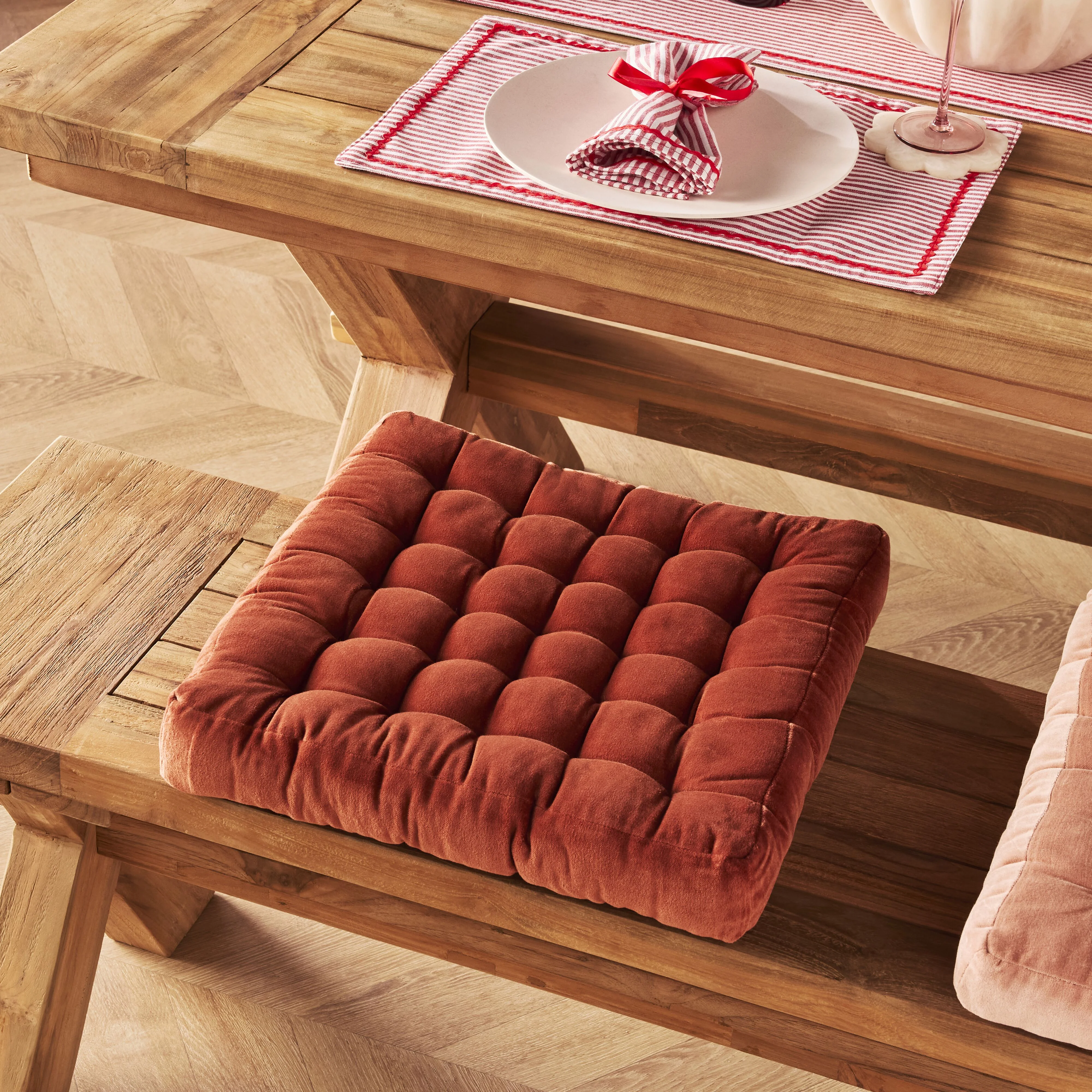 Samy Cotton Velvet Rust Seat Cushion - Image 3
