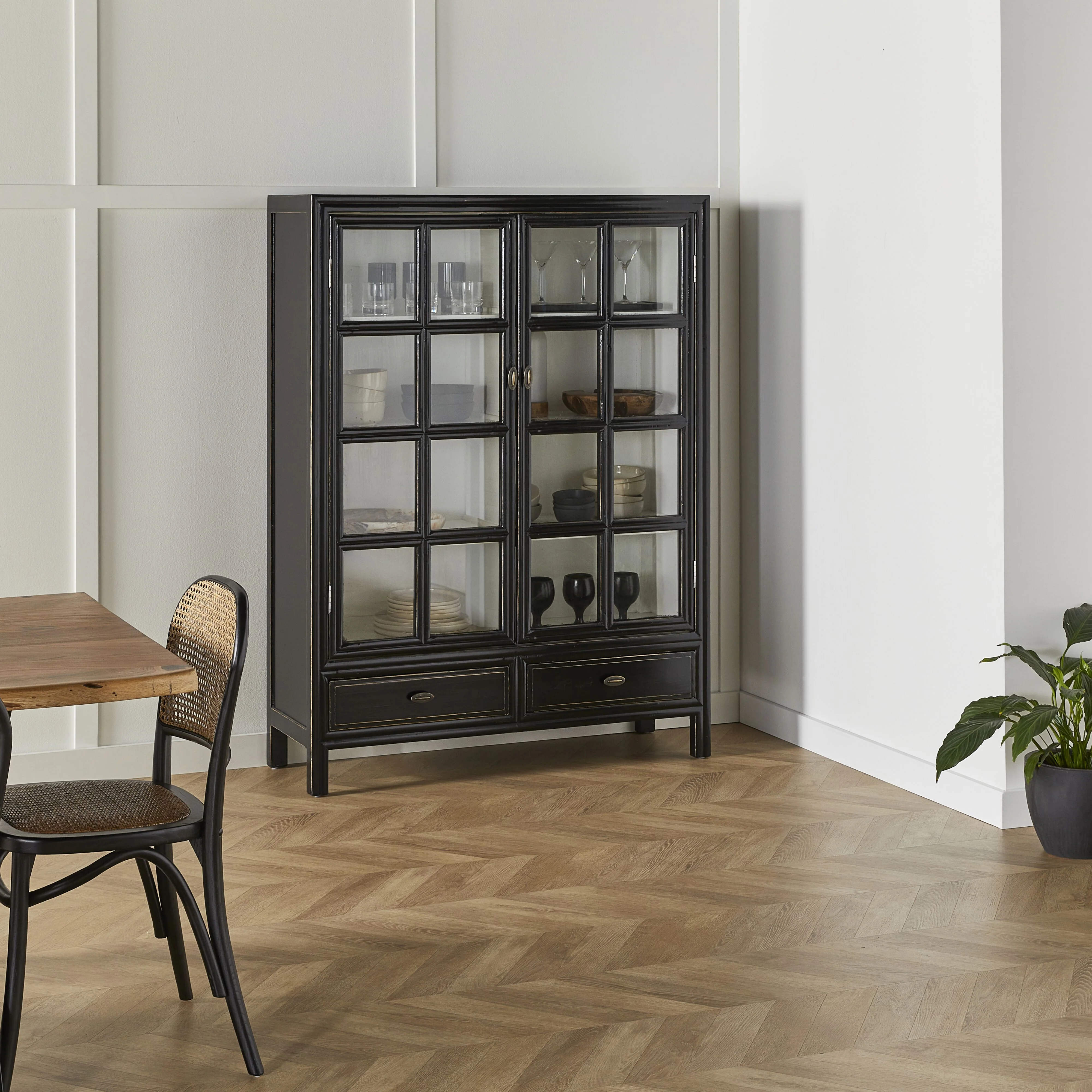 Sansha 2 Door & 2 Drawer Display Cabinet Black & White - Image 10