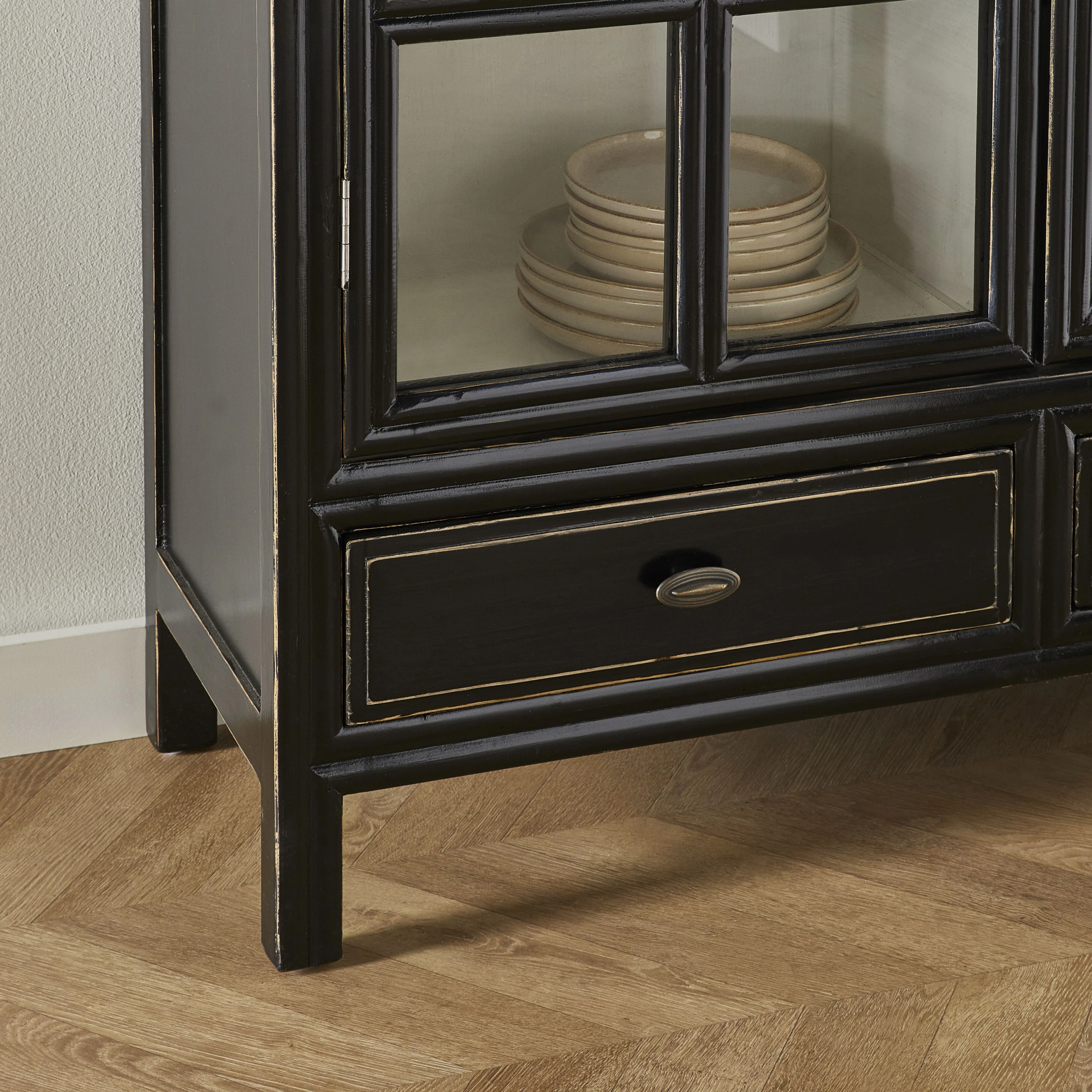 Sansha 2 Door & 2 Drawer Display Cabinet Black & White - Image 11