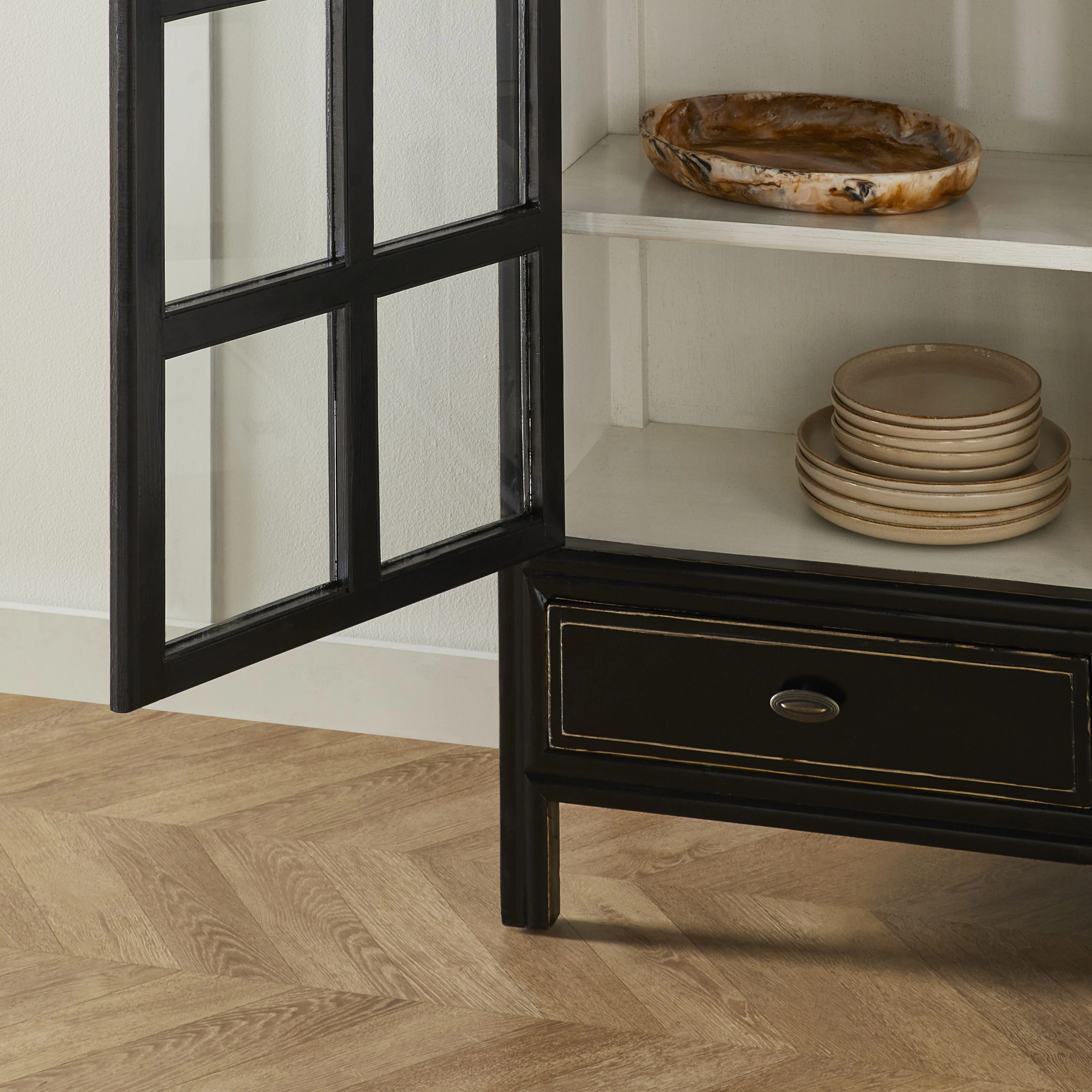 Sansha 2 Door & 2 Drawer Display Cabinet Black & White - Image 12