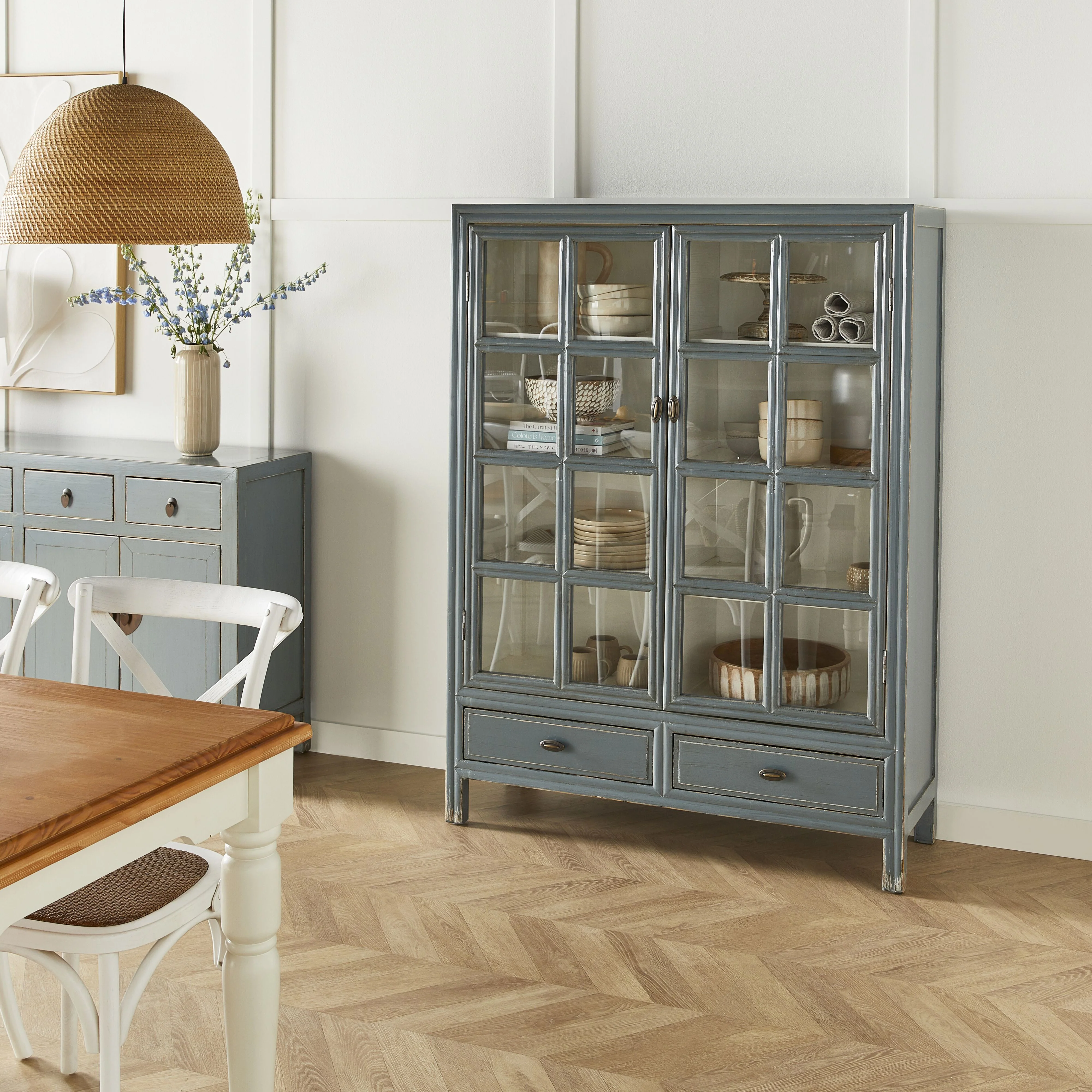 Sansha 2 Door & 2 Drawer Display Cabinet Dove Grey & White - Image 10