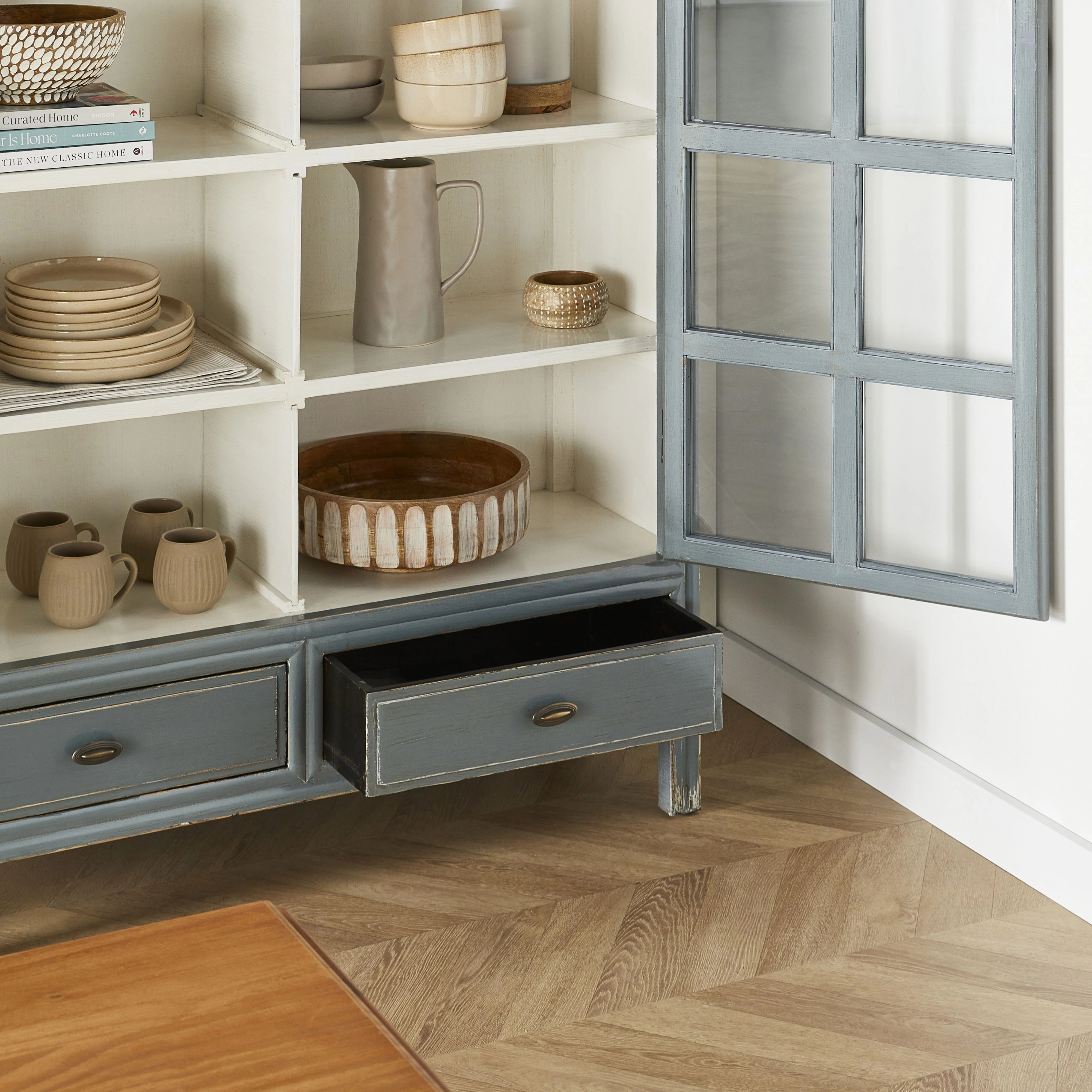 Sansha 2 Door & 2 Drawer Display Cabinet Dove Grey & White - Image 12