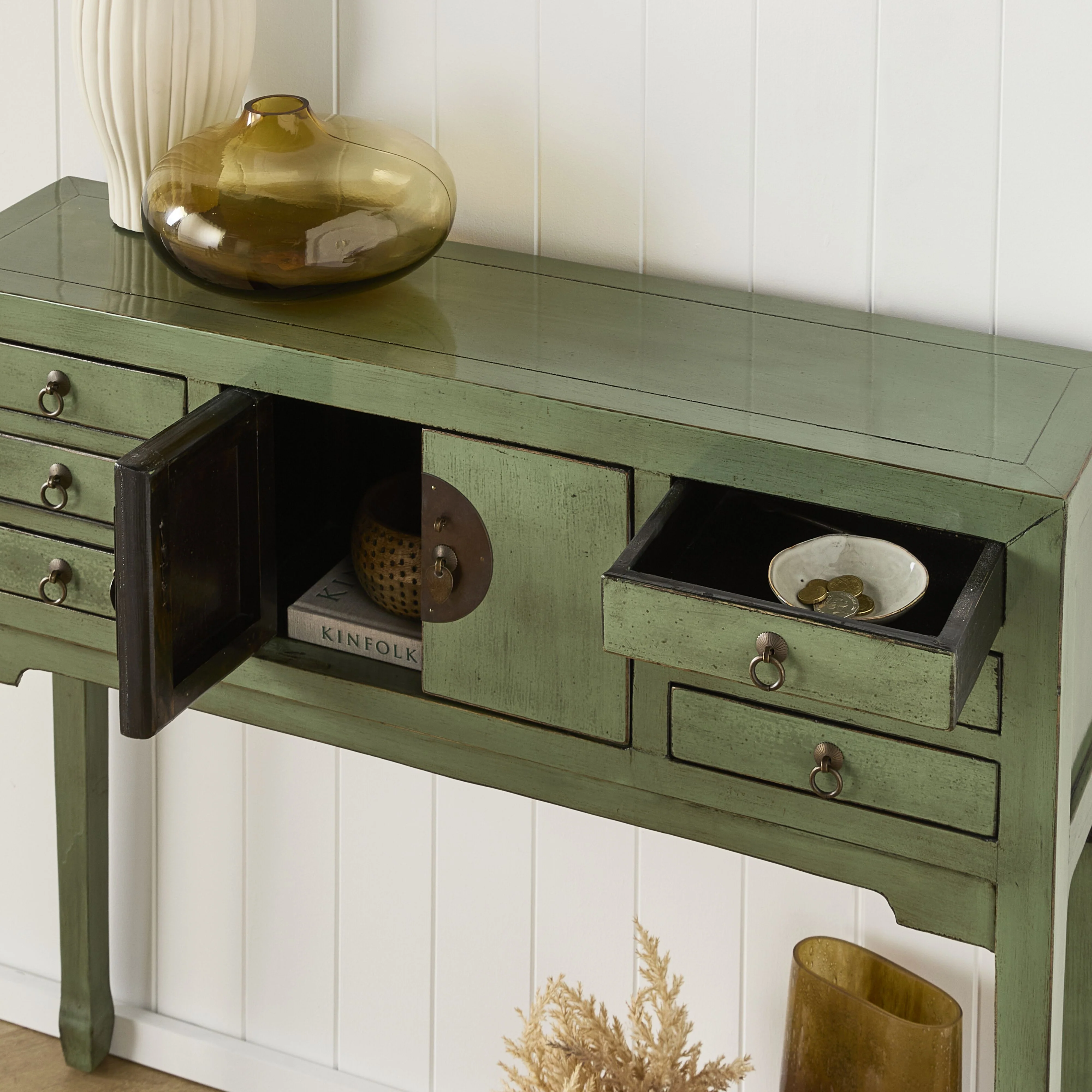 Sansha 2 Door & 6 Drawer Console Table Sage Green - Image 14