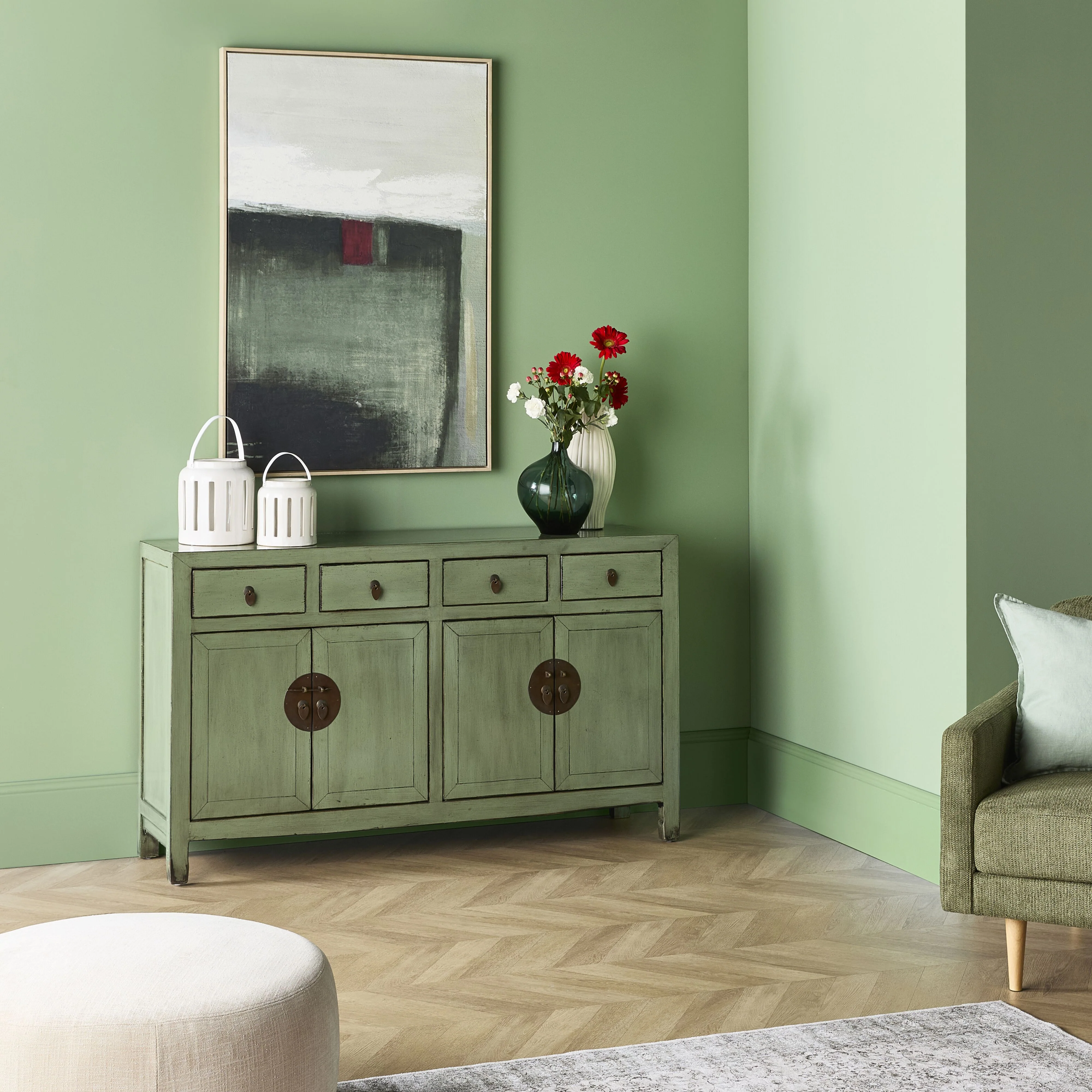 Sansha 4 Door & 4 Drawer Sideboard Sage Green - Image 8