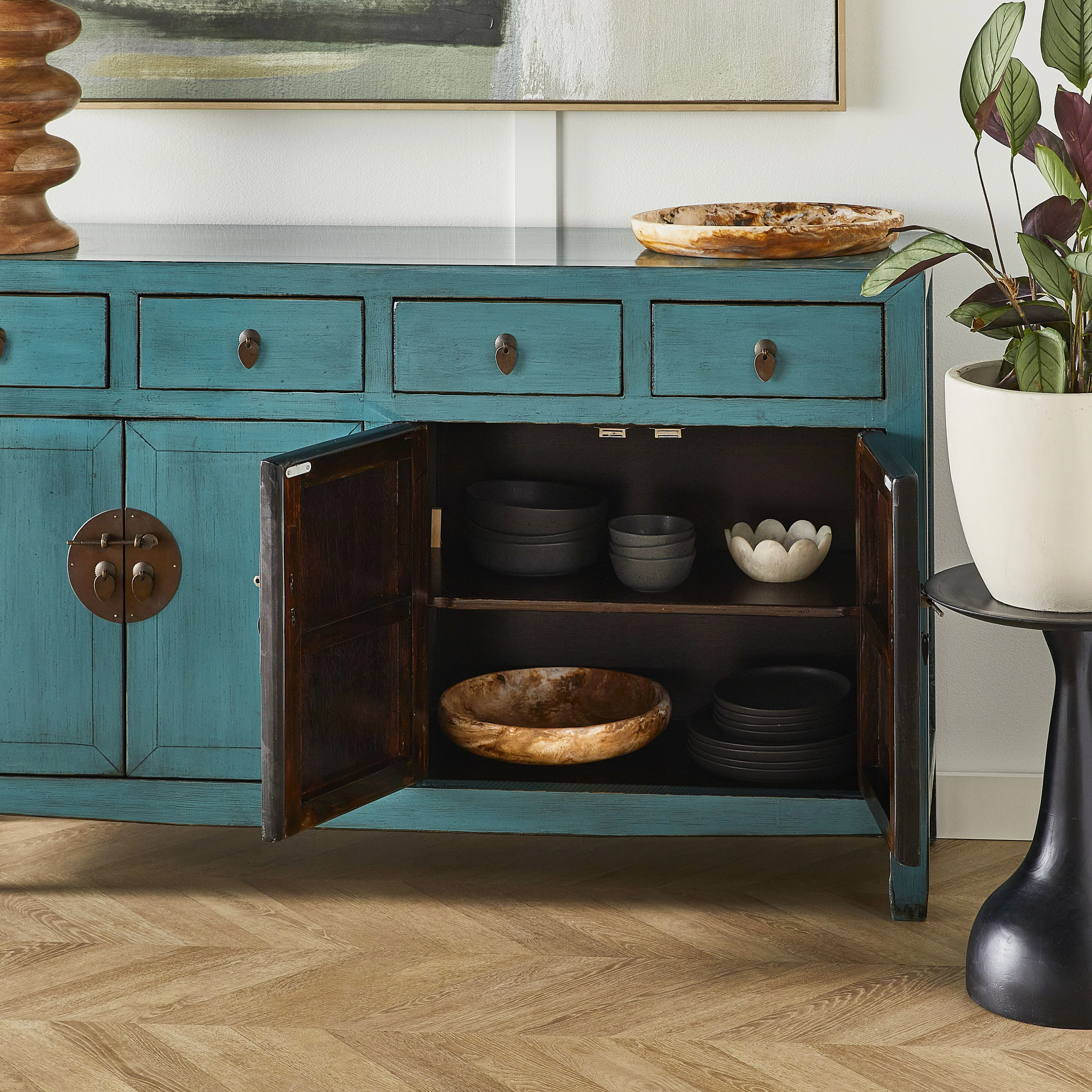 Sansha 4 Door & 4 Drawer Sideboard Turquoise - Image 11