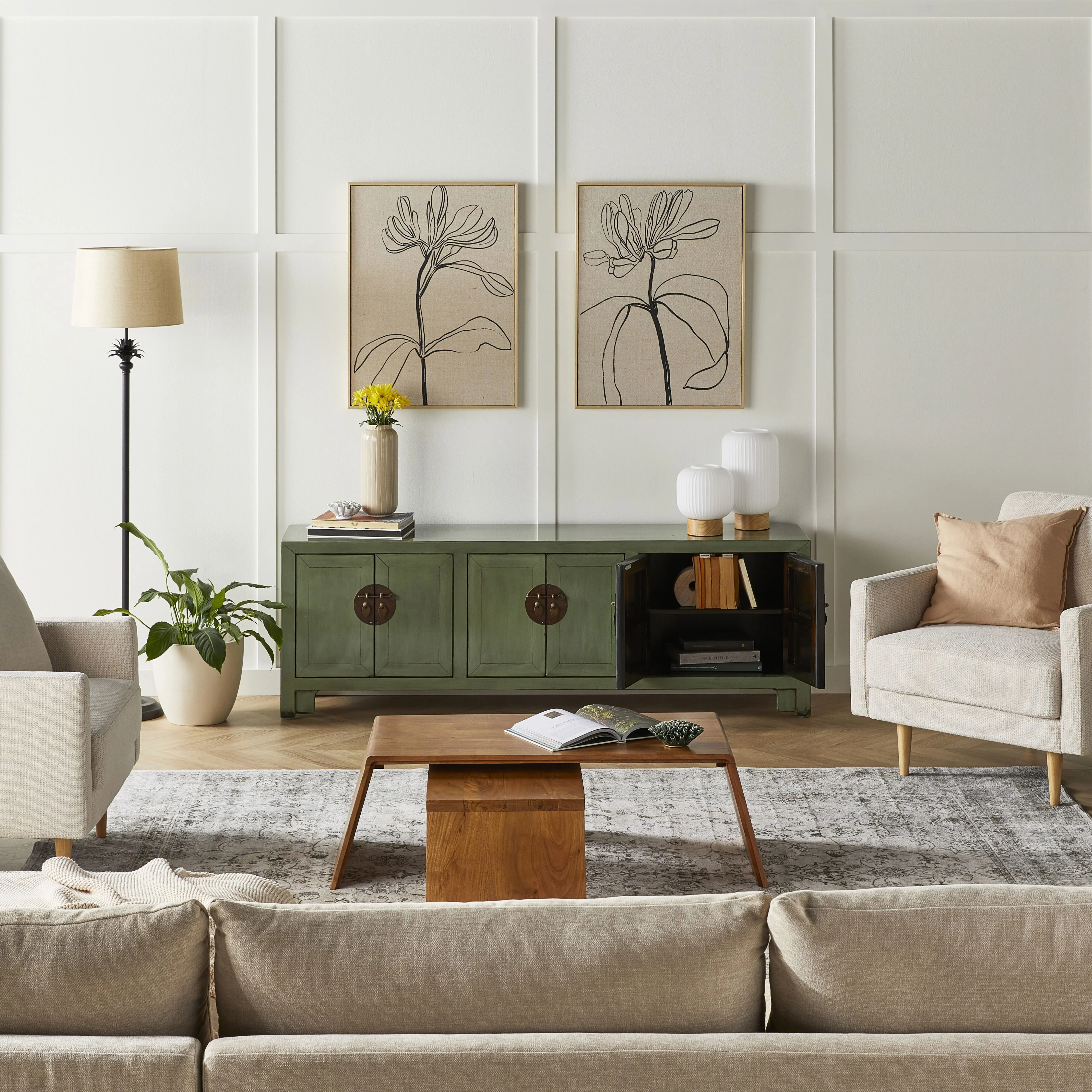 Sansha 6 Door TV Unit Sage Green - Image 8