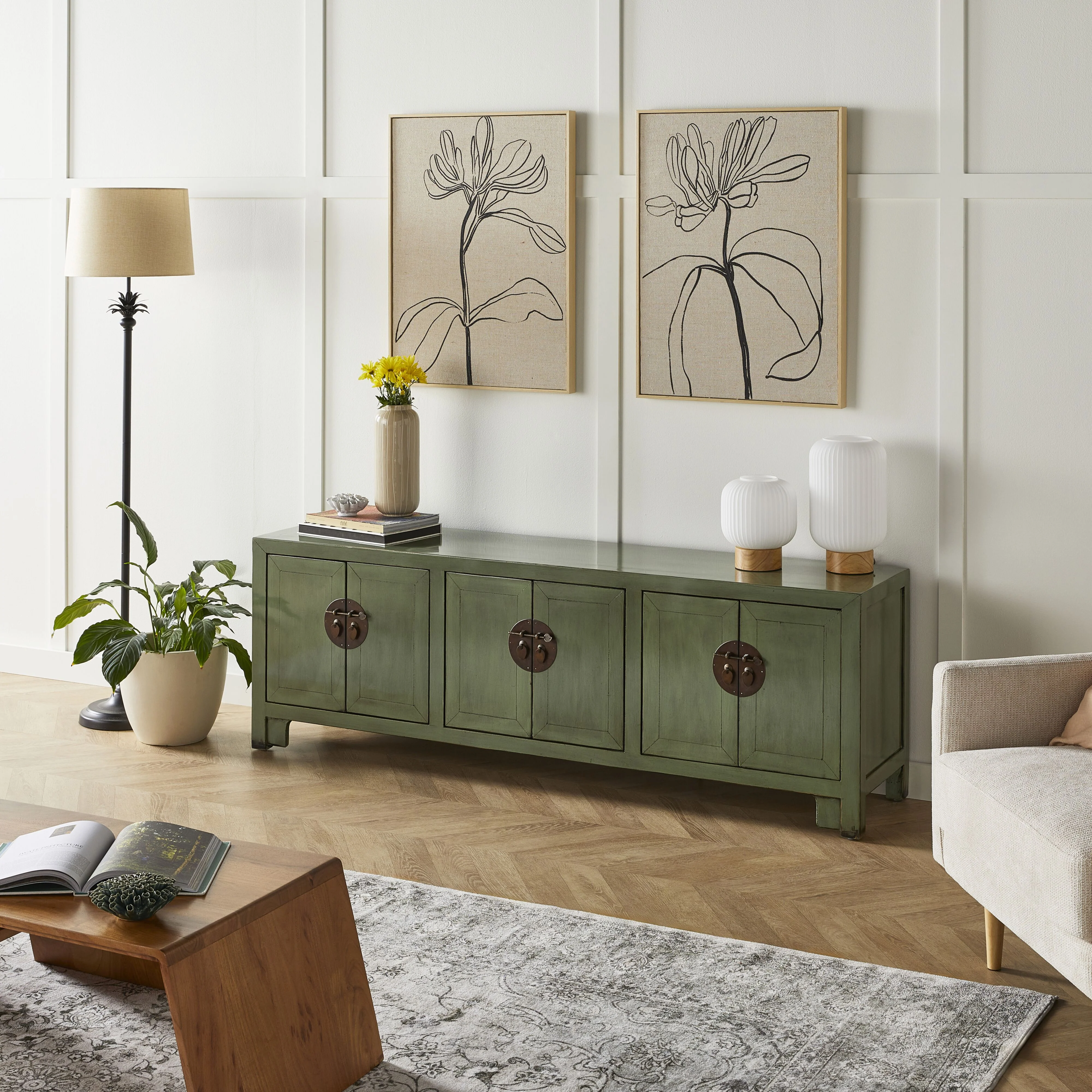 Sansha 6 Door TV Unit Sage Green - Image 9