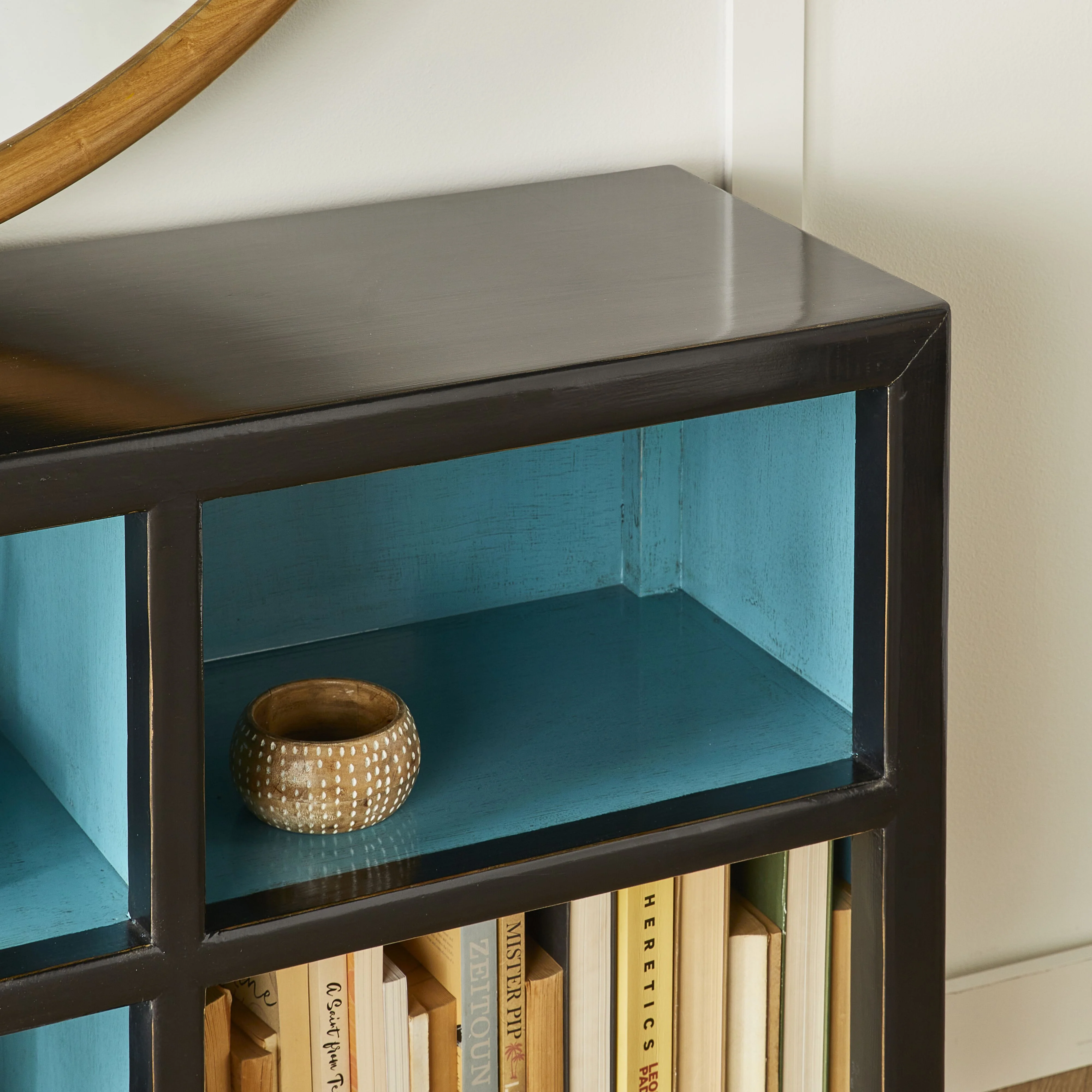 Sansha Low Pigeon Hole Bookcase Black and Turquoise - Image 10