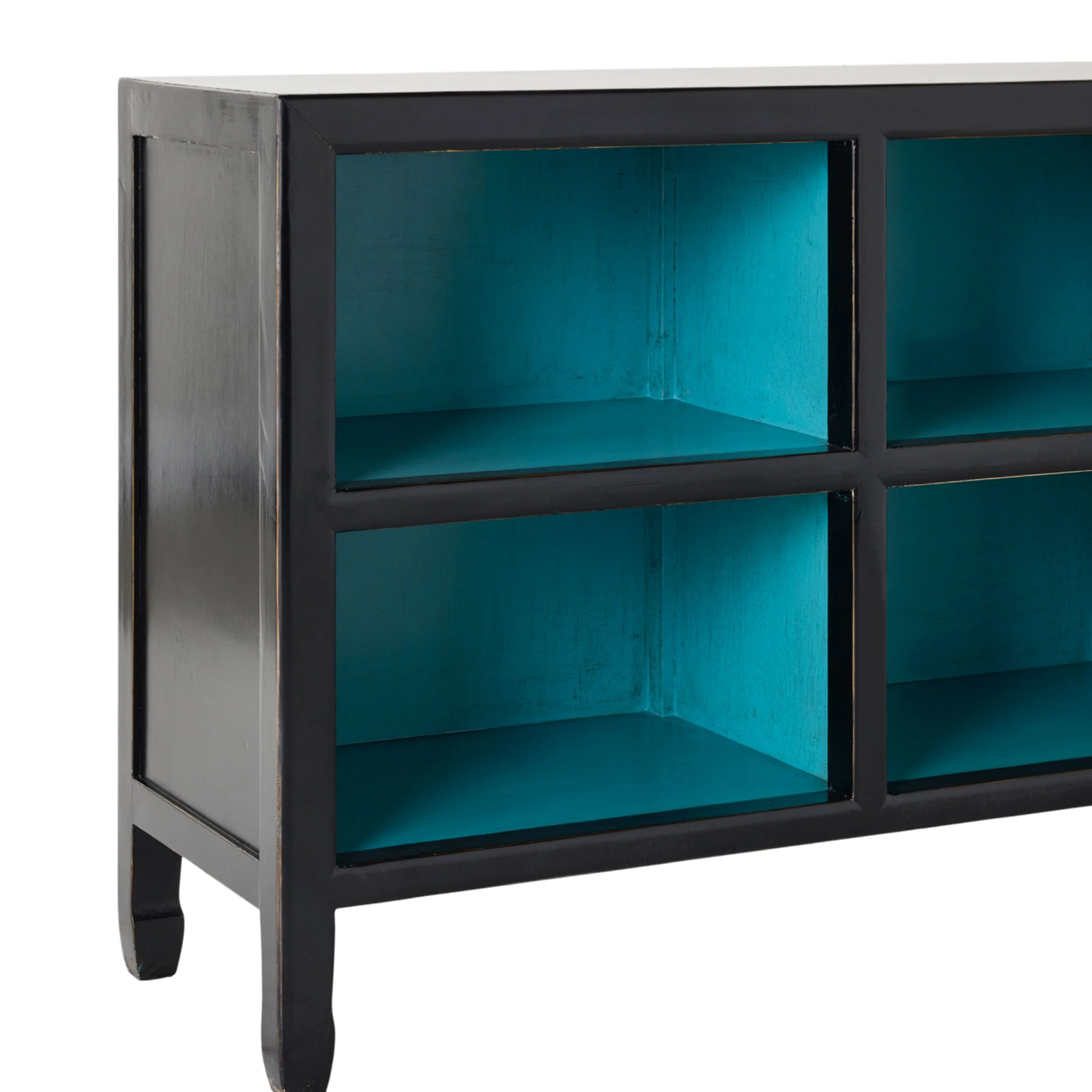 Sansha Low Pigeon Hole Bookcase Black and Turquoise - Image 4