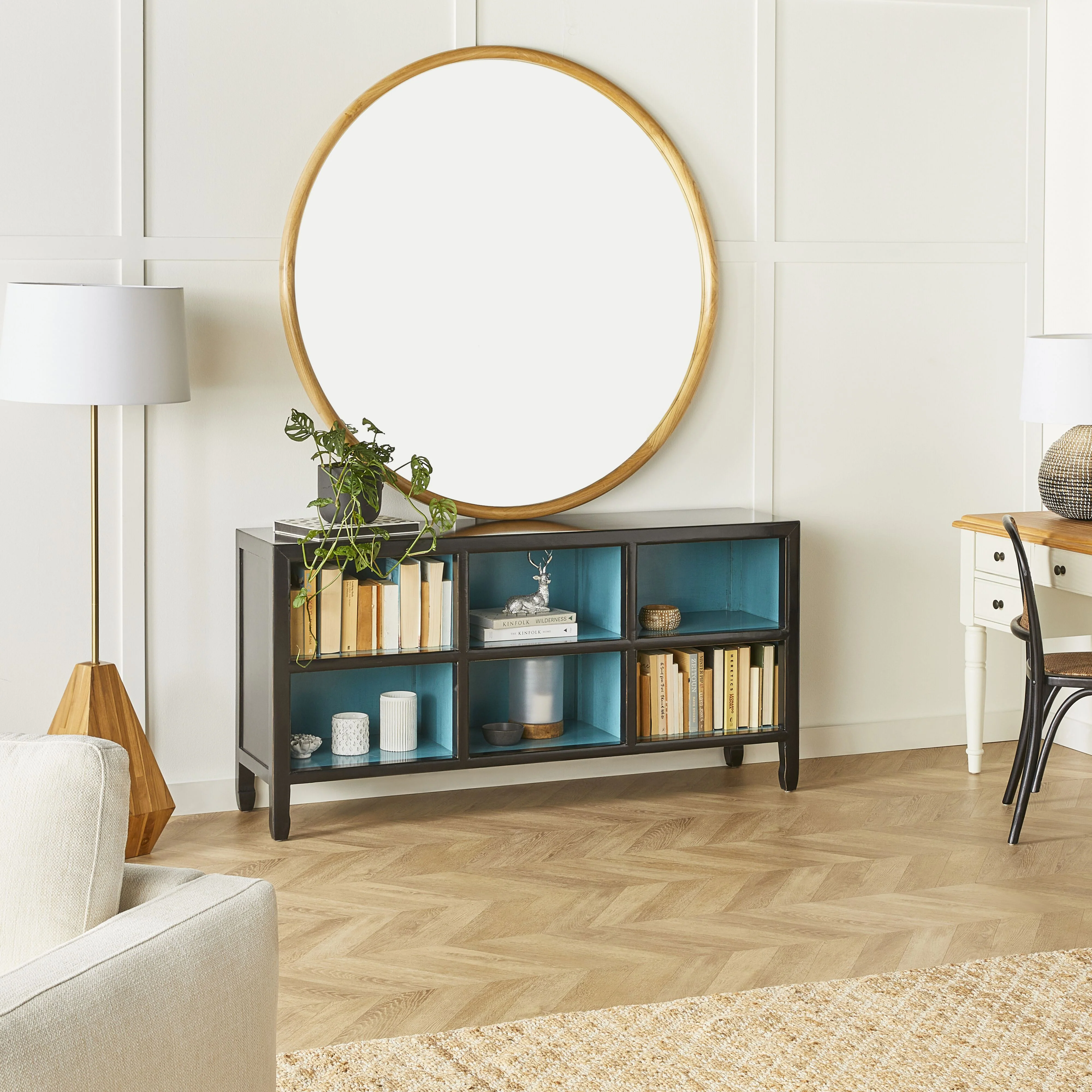 Sansha Low Pigeon Hole Bookcase Black and Turquoise - Image 8