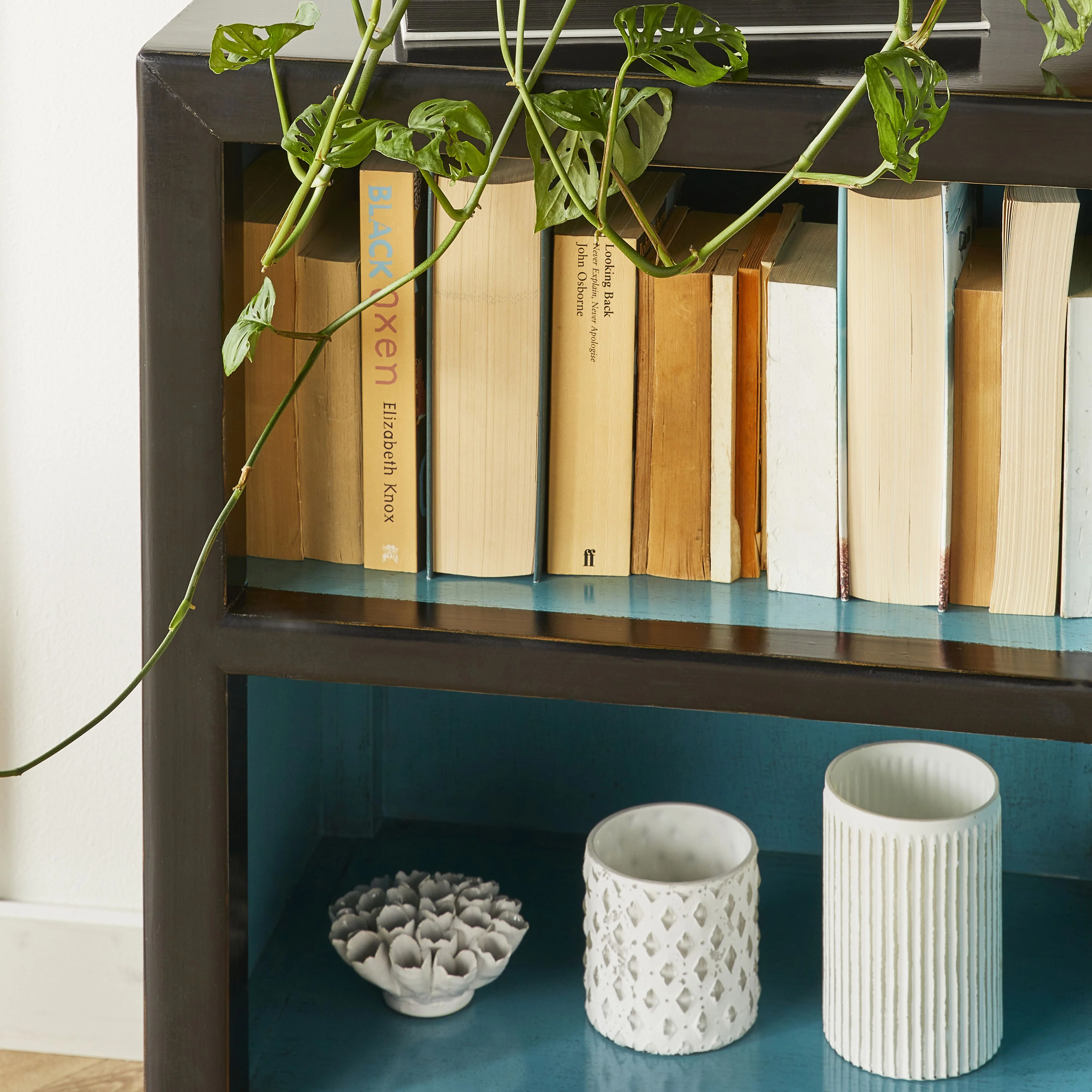 Sansha Low Pigeon Hole Bookcase Black and Turquoise - Image 9
