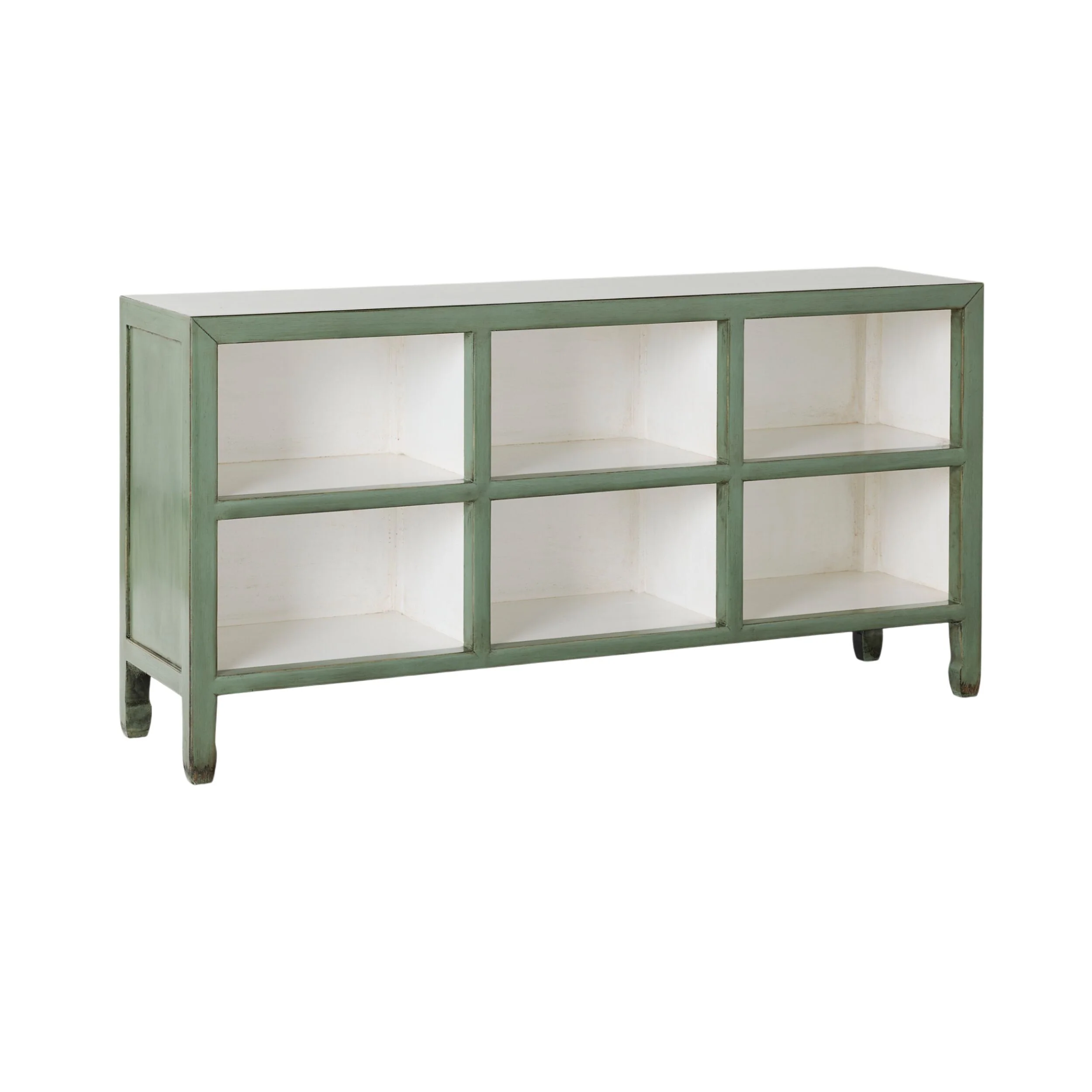 Sansha Low Pigeon Hole Bookcase Sage Green and White - Image 2