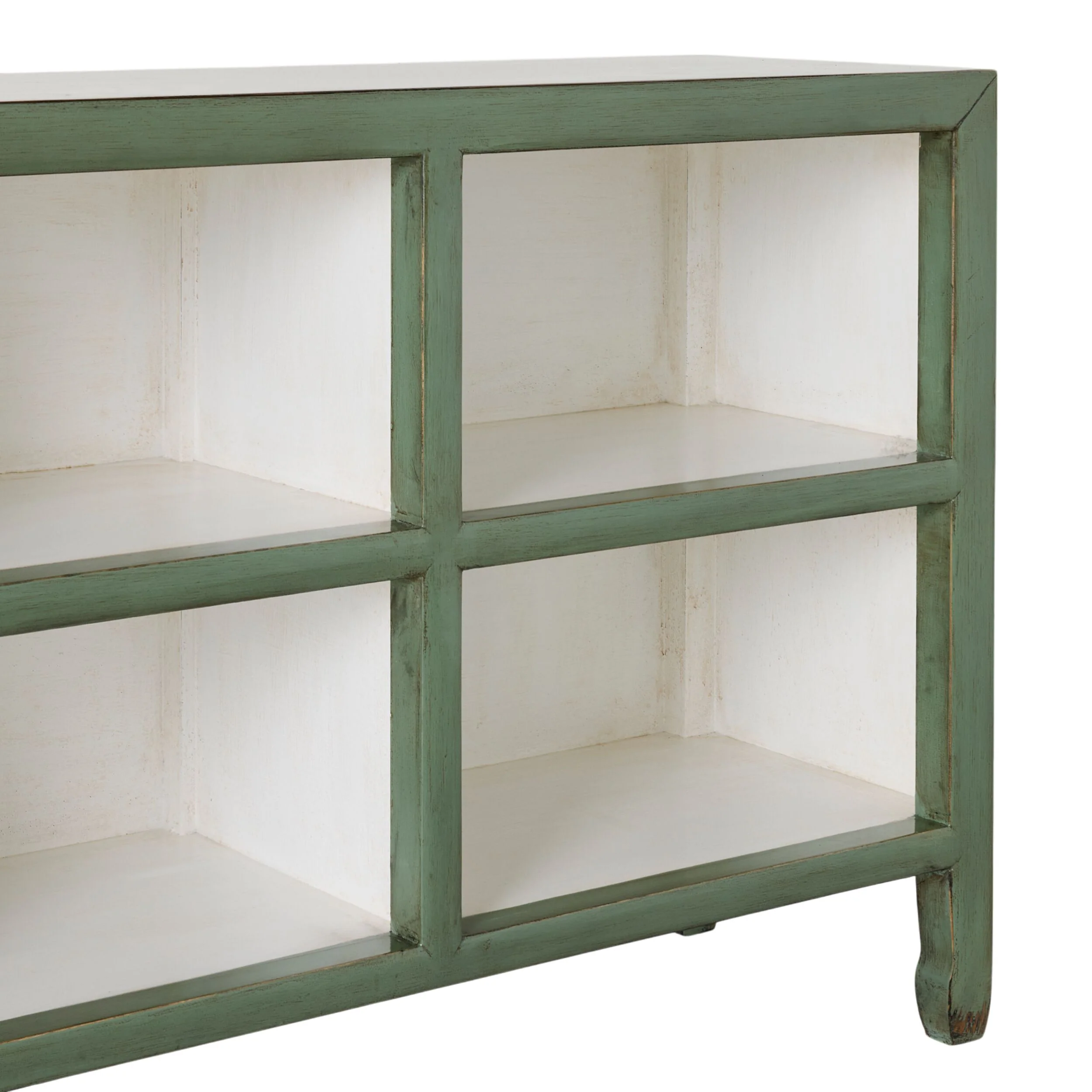 Sansha Low Pigeon Hole Bookcase Sage Green and White - Image 4