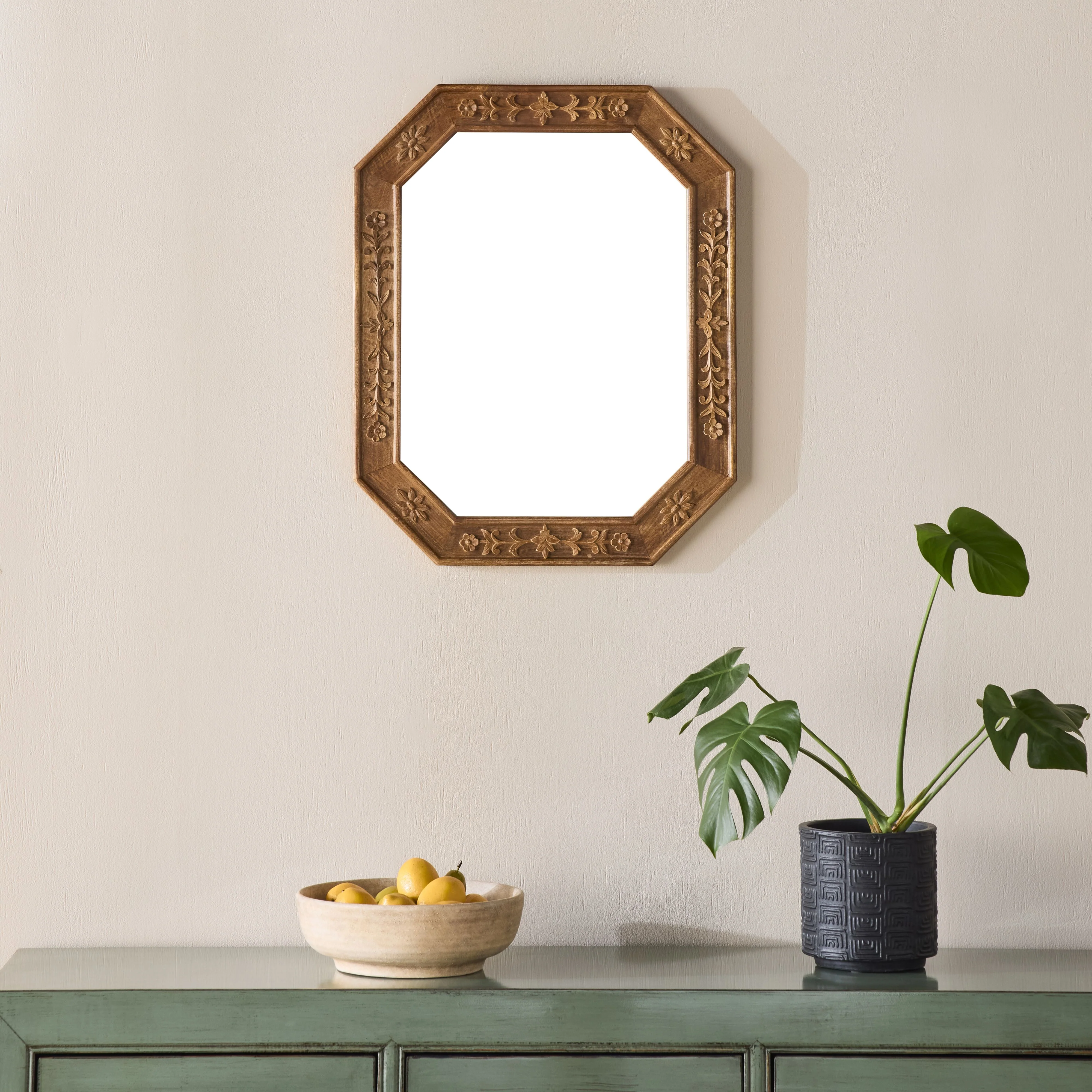 Santiago Flora Emboss Wooden Wall Mirror 76cm - Image 5