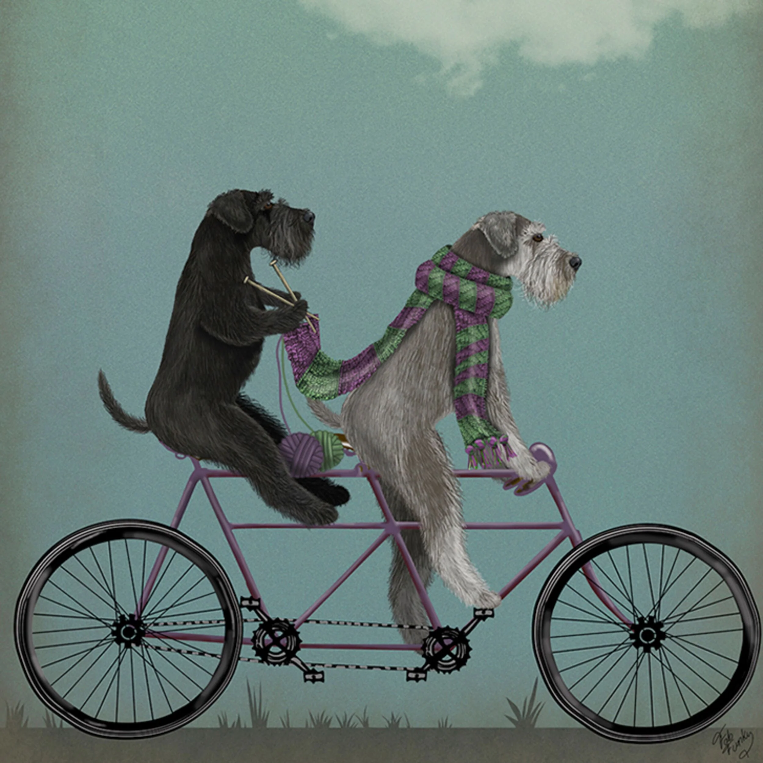 Schnauzers On Bike Print 41x41cm - Image 2