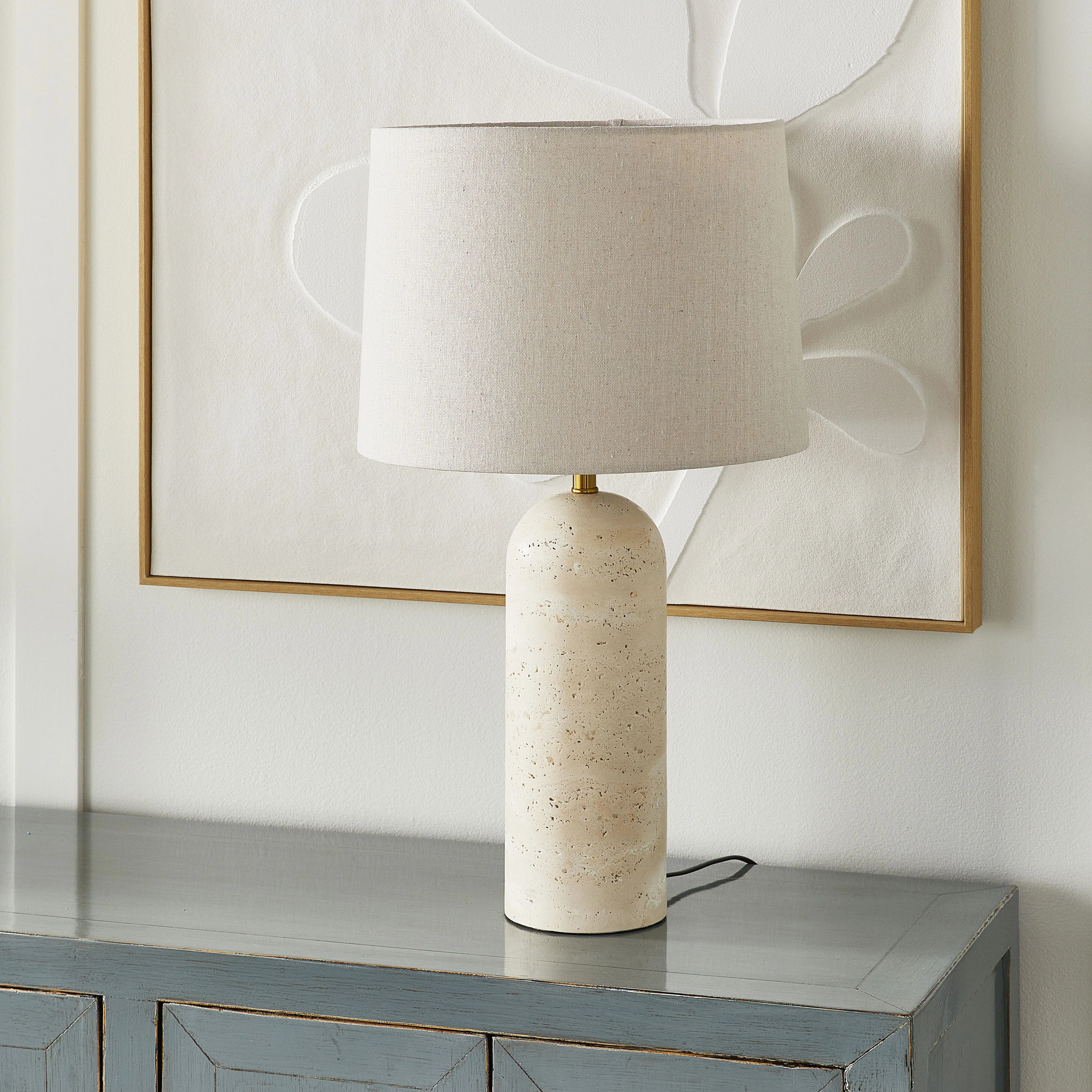 Siena Round Travertine Table Lamp 61cm - Image 4