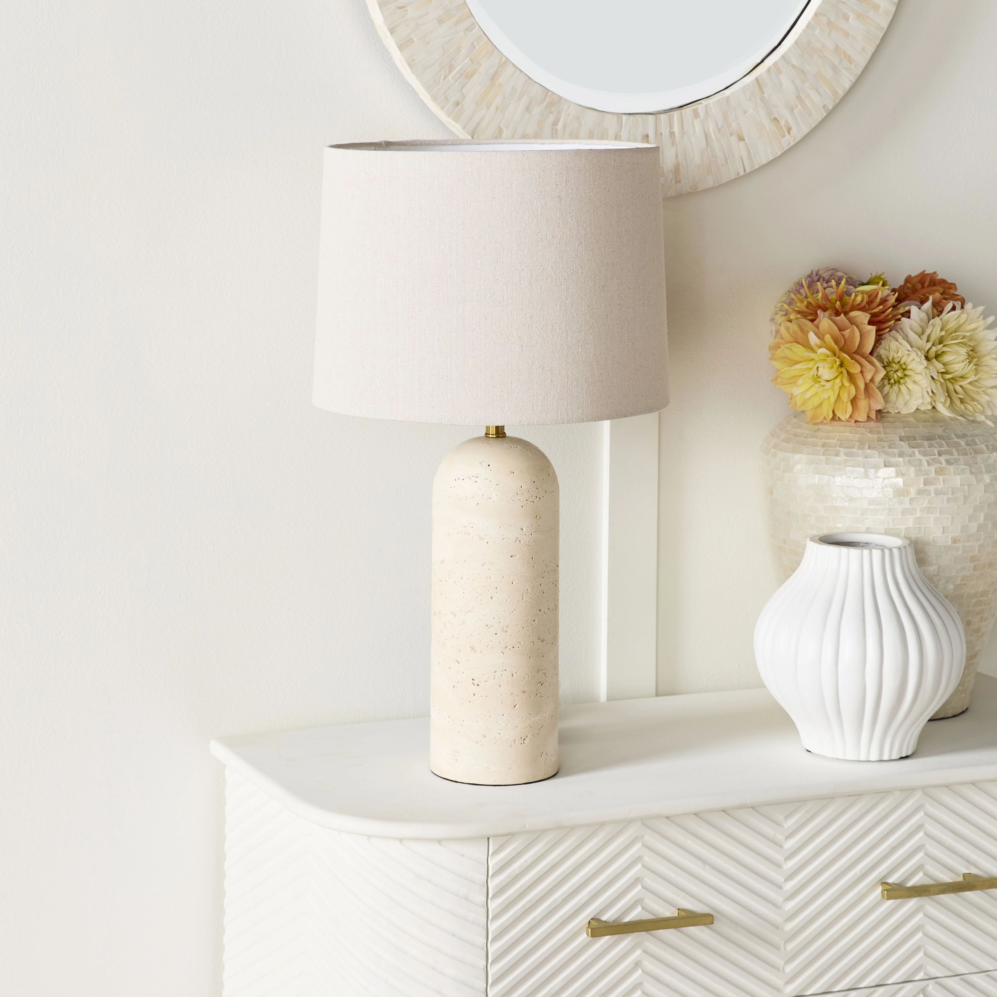 Siena Round Travertine Table Lamp 61cm - Image 5