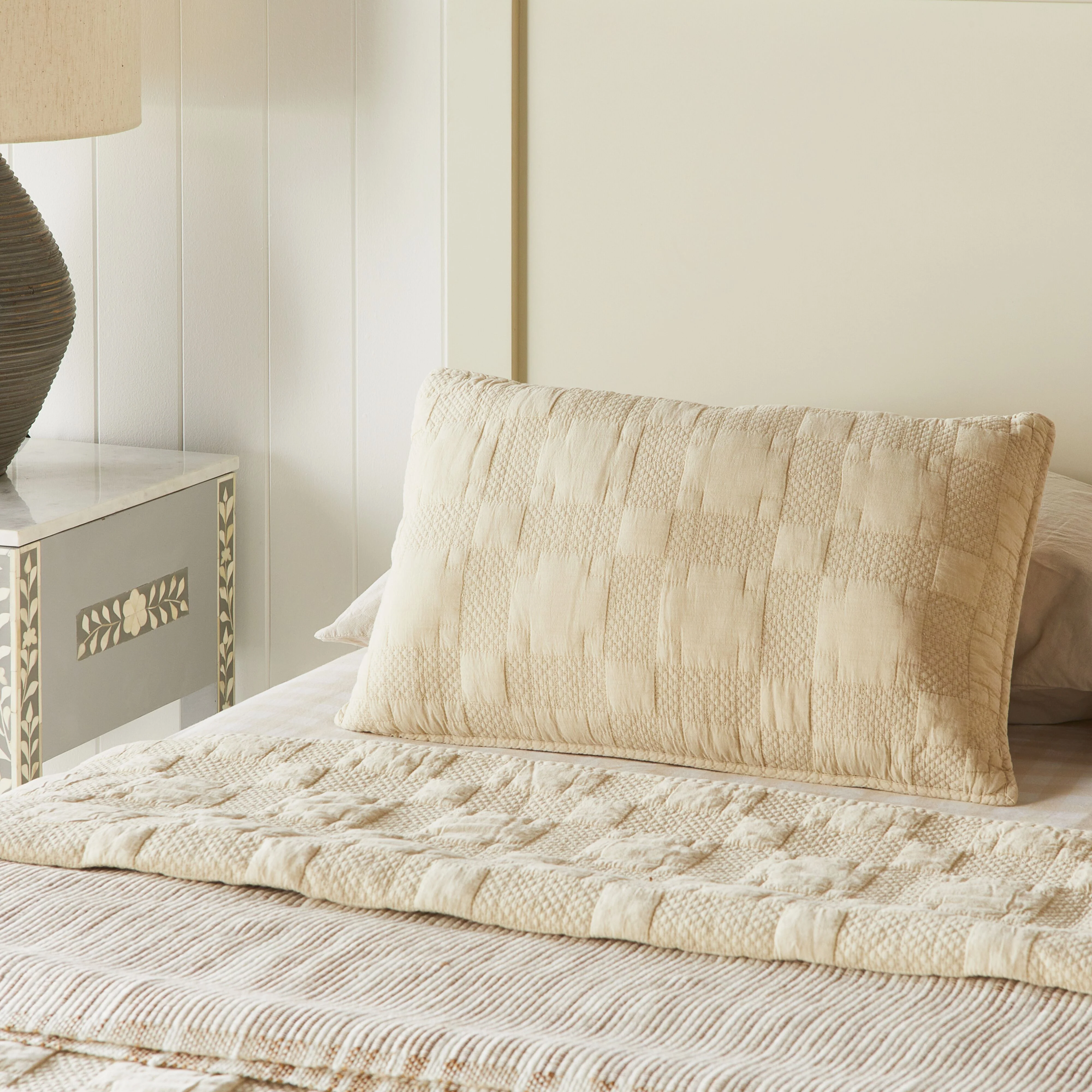 Soho Soft Washed Voile Quilted Cushion Sand 35x55cm - Image 4