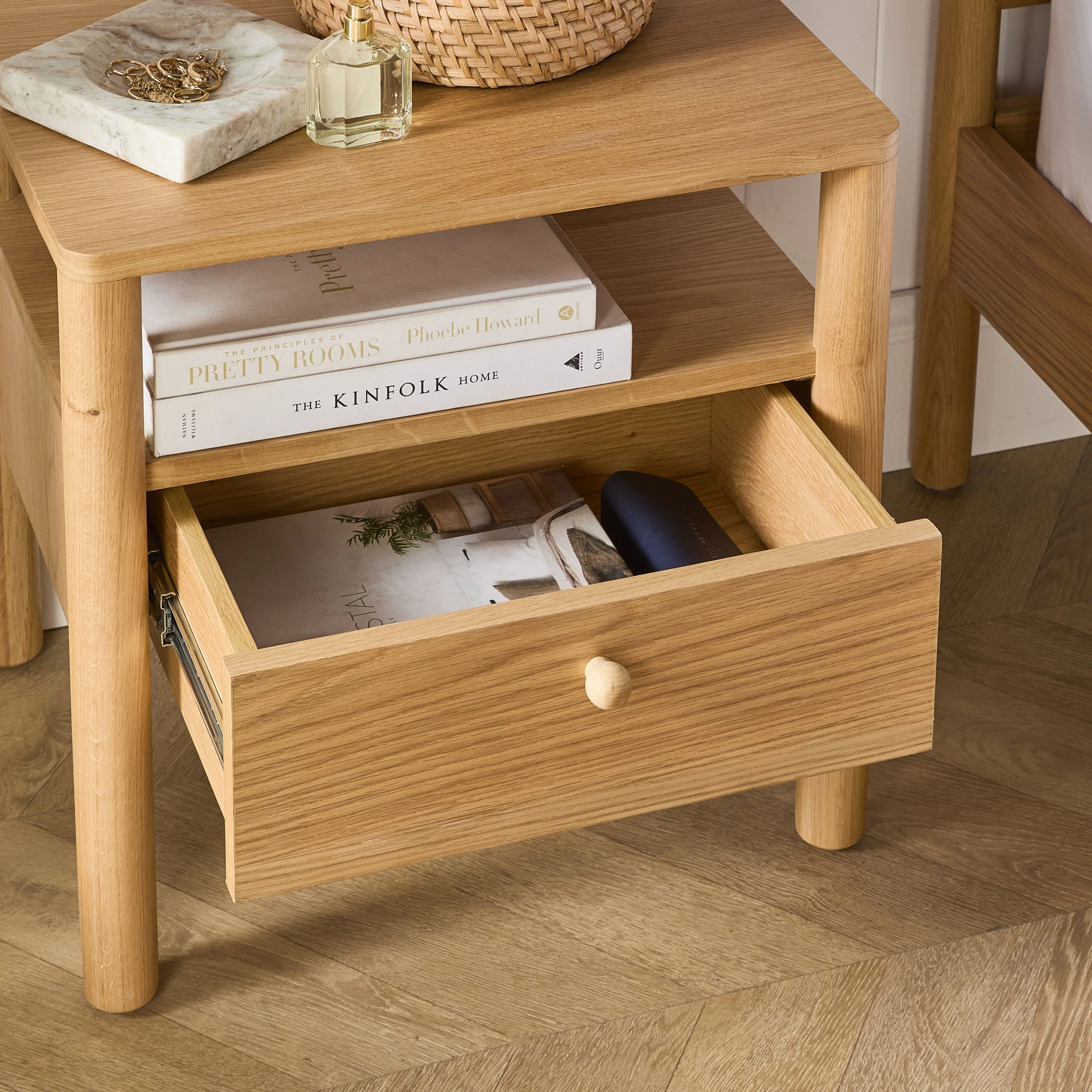 Spintara 1 Drawer Bedside Table Light Oak - Image 13