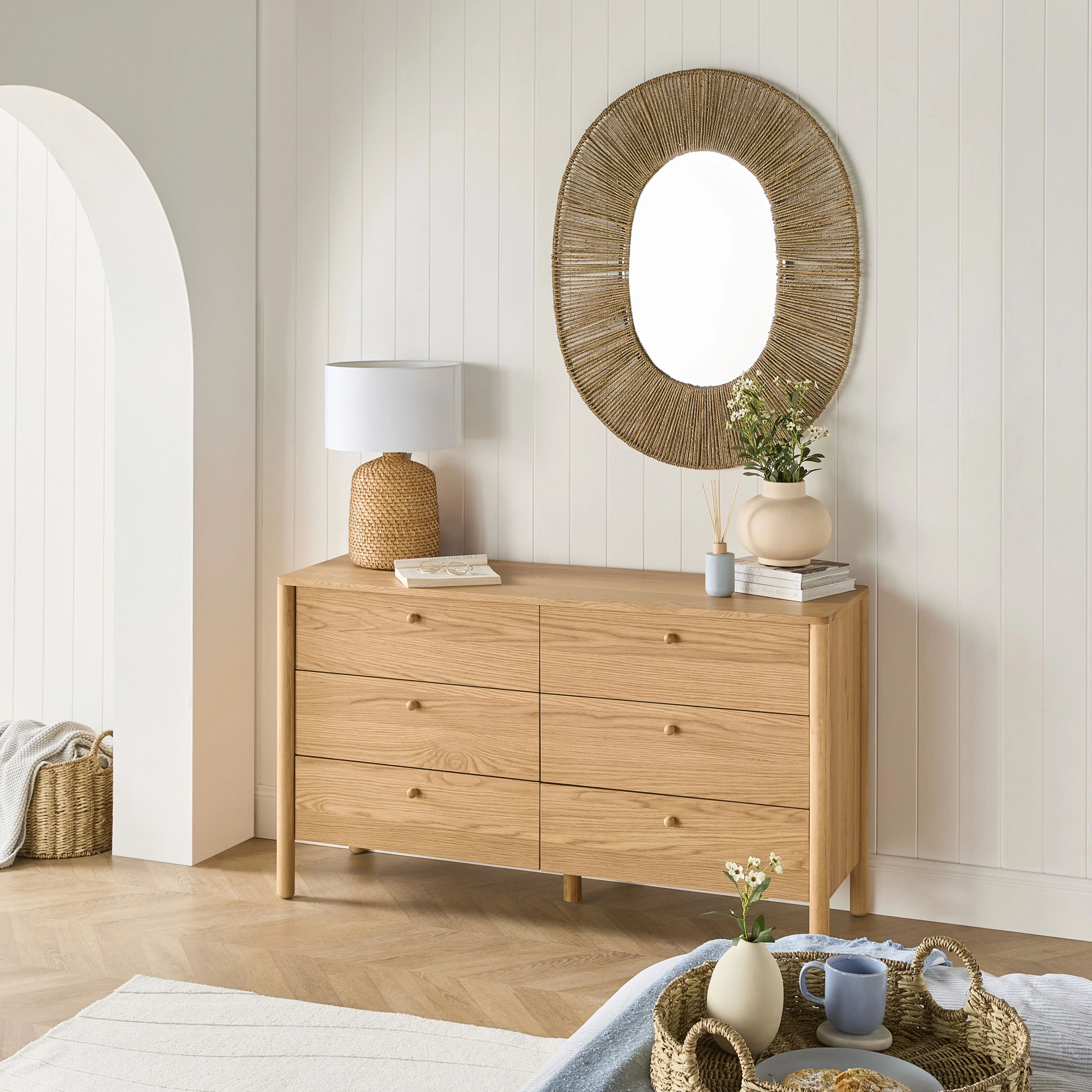 Spintara 6 Drawer Low Chest Light Oak - Image 10