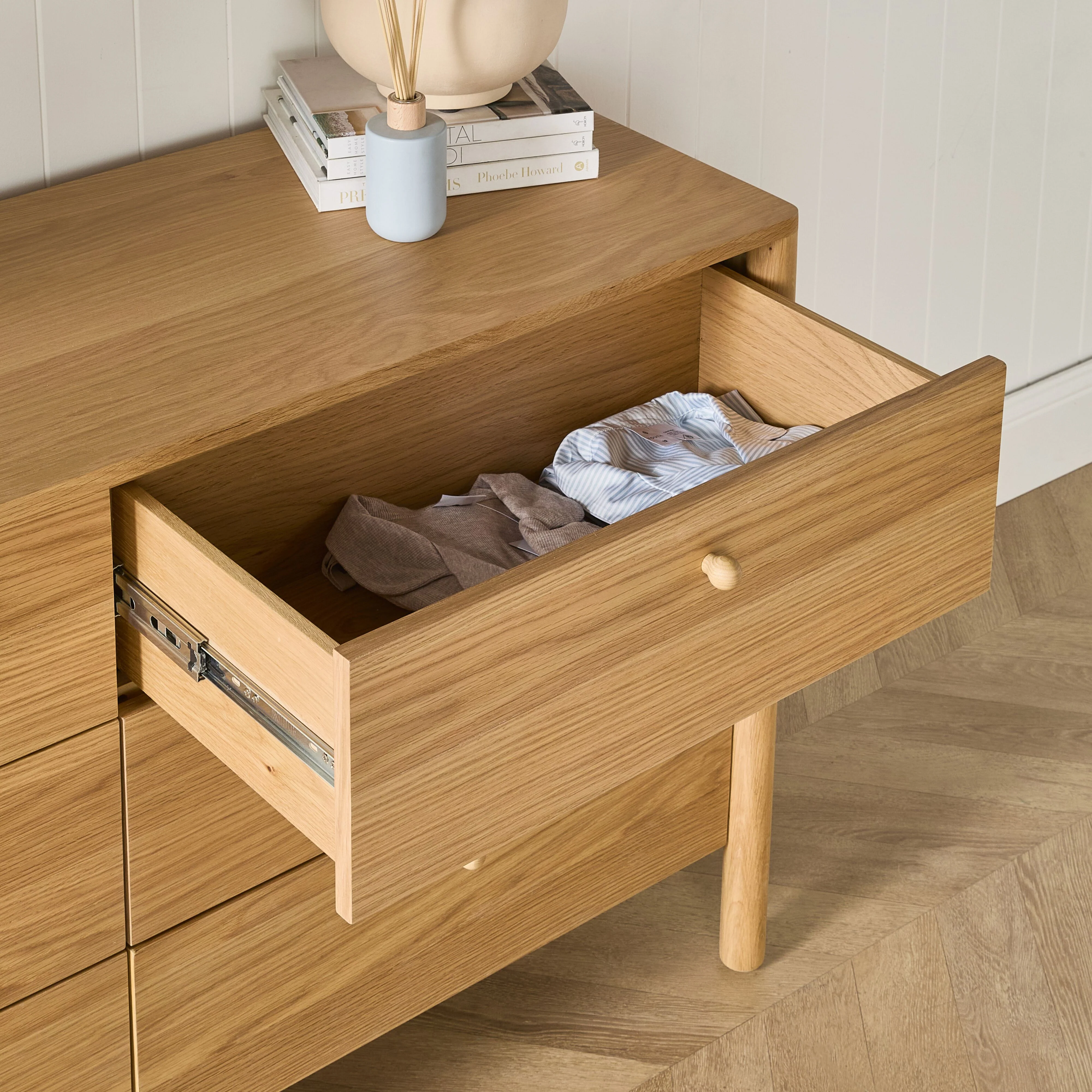 Spintara 6 Drawer Low Chest Light Oak - Image 13